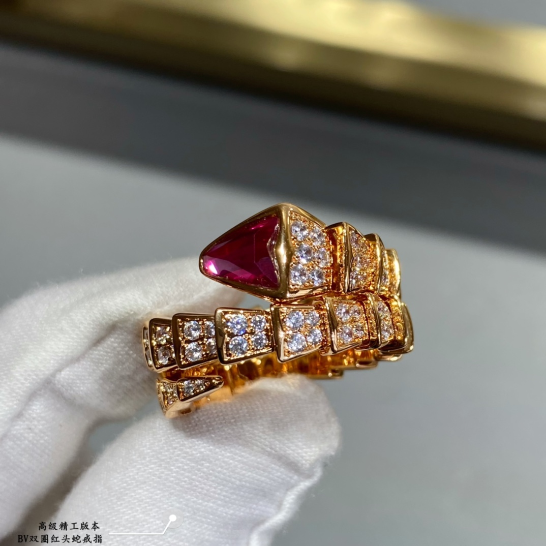 BVLGARI 蛇頭開口戒指 粉色寶石設計款女款時尚飾品| 14 BVLGARI 蛇頭開口戒指 粉色寶石設計款女款時尚飾品
