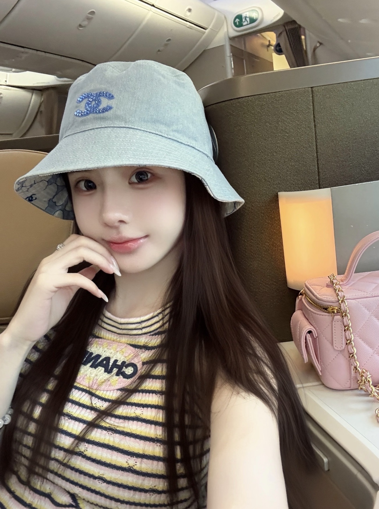 Chanel原單漁夫帽男女款藍色刺繡Logo休閒百搭潮流款