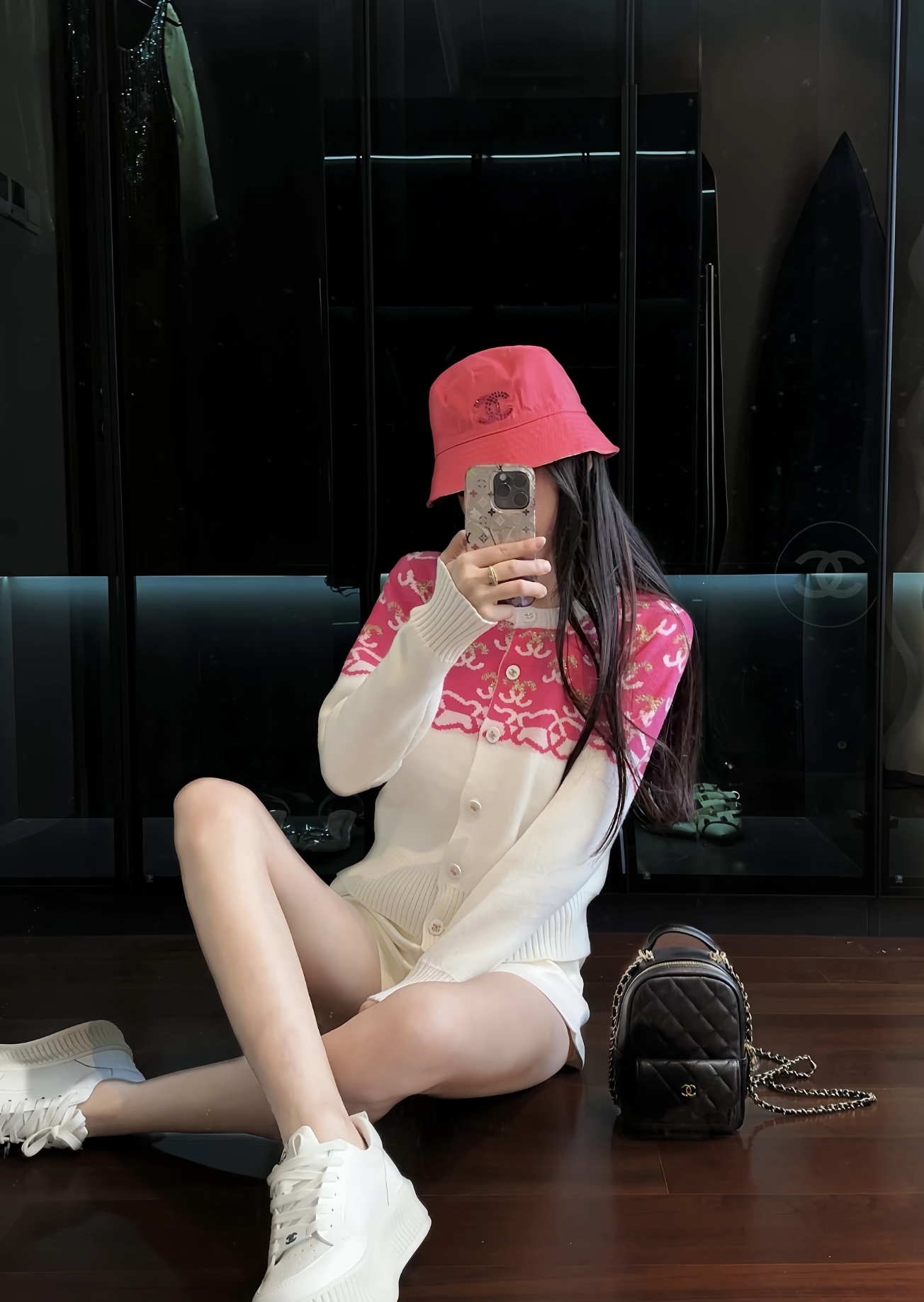 ChanelA貨漁夫帽女款紅色亮眼刺繡Logo潮流百搭帽