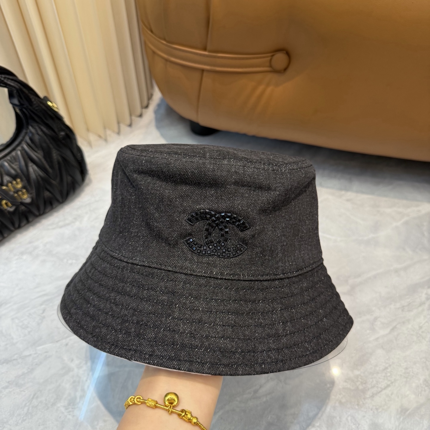 Chanel高仿漁夫帽男女款深灰牛仔風刺繡Logo百搭款| 14 Chanel高仿漁夫帽男女款深灰牛仔風刺繡Logo百搭款