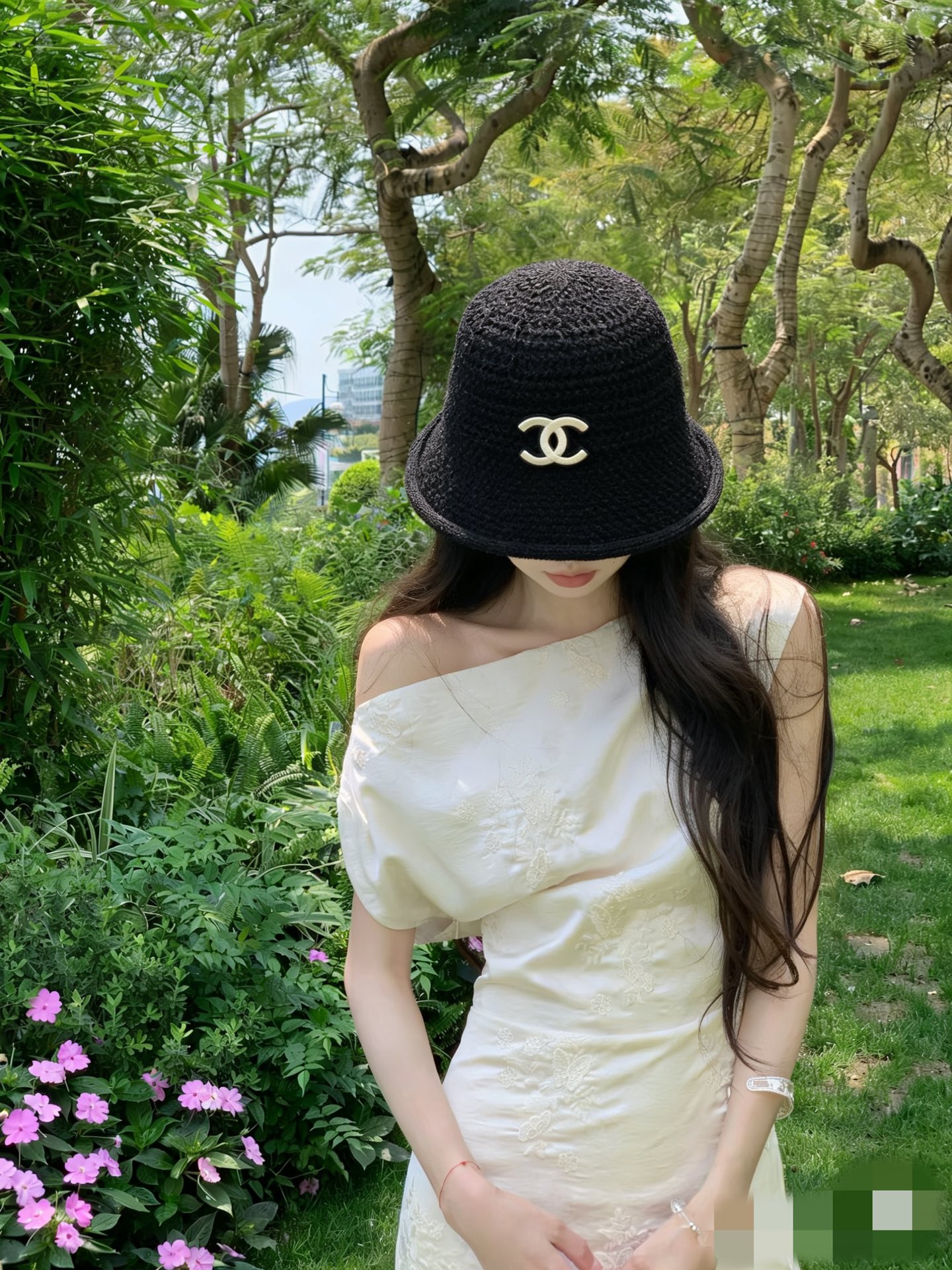 Chanel原單漁夫帽女款黑色粗織設計立體雙C時尚百搭款