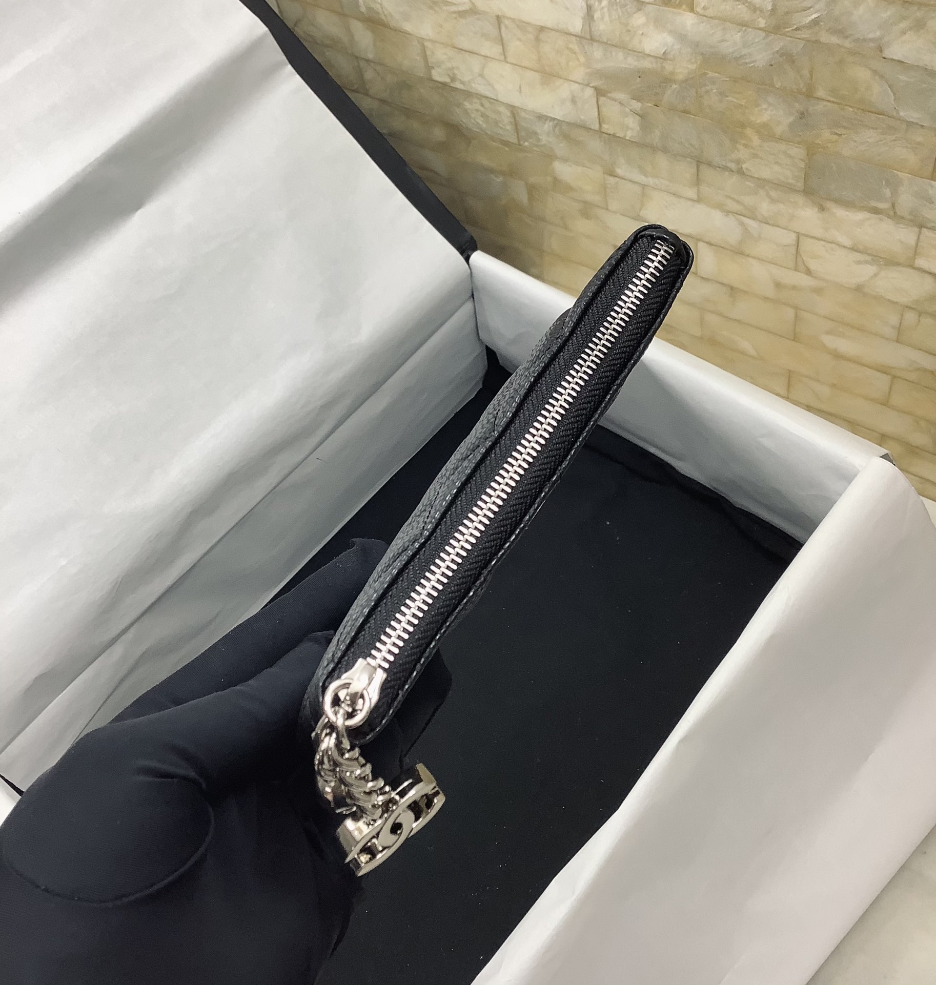 Chanel一比一菱格拉鍊零錢包女士款黑色經典雙C鏈條精品卡包| 9 Chanel一比一菱格拉鍊零錢包女士款黑色經典雙C鏈條精品卡包