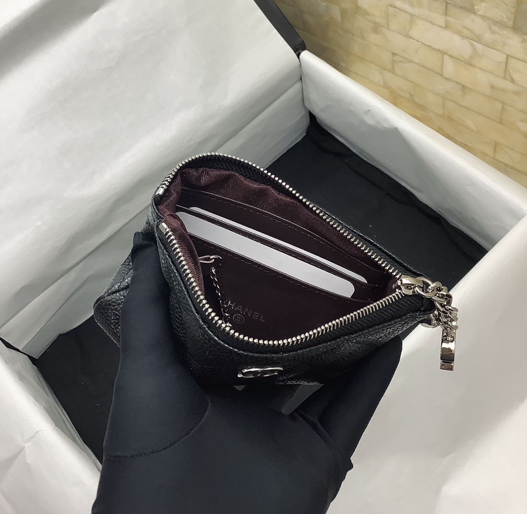 Chanel一比一菱格拉鍊零錢包女士款黑色經典雙C鏈條精品卡包| 7 Chanel一比一菱格拉鍊零錢包女士款黑色經典雙C鏈條精品卡包