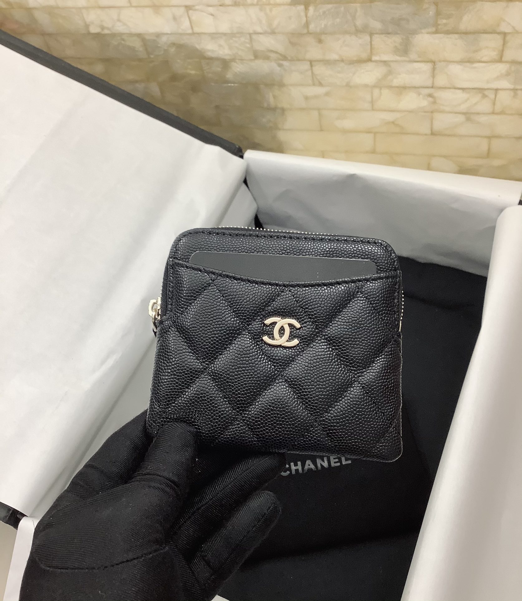 Chanel一比一菱格零錢包女士款黑色魚子醬皮迷你拉鍊卡包| 13 Chanel一比一菱格零錢包女士款黑色魚子醬皮迷你拉鍊卡包