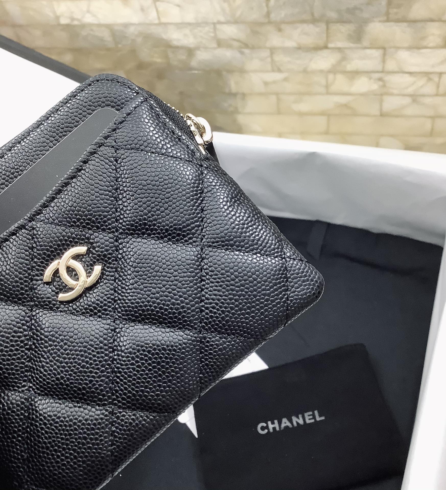 Chanel一比一菱格零錢包女士款黑色魚子醬皮迷你拉鍊卡包| 11 Chanel一比一菱格零錢包女士款黑色魚子醬皮迷你拉鍊卡包