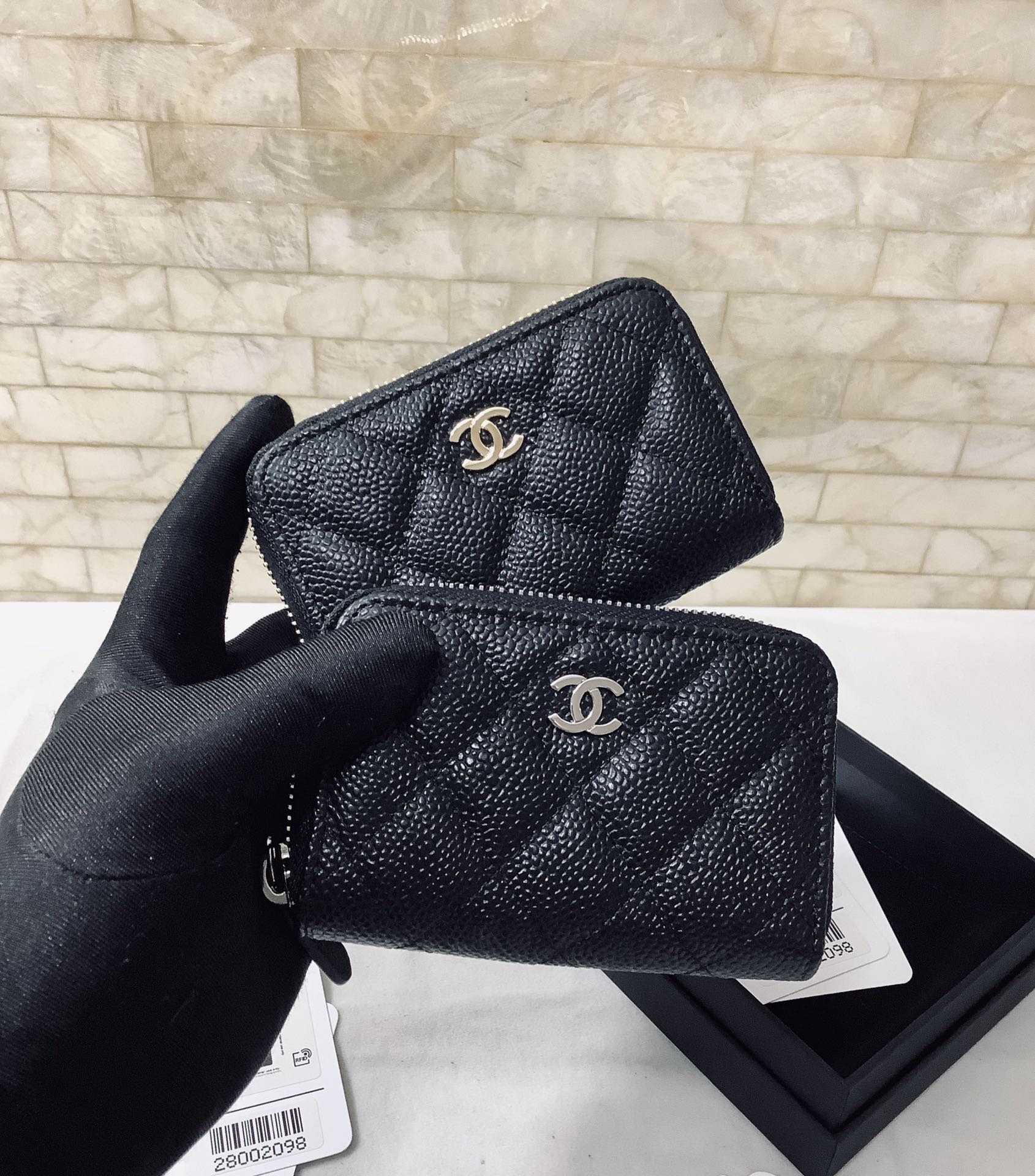 Chanel原單菱格拉鍊零錢包女士款黑色經典雙C迷你卡包