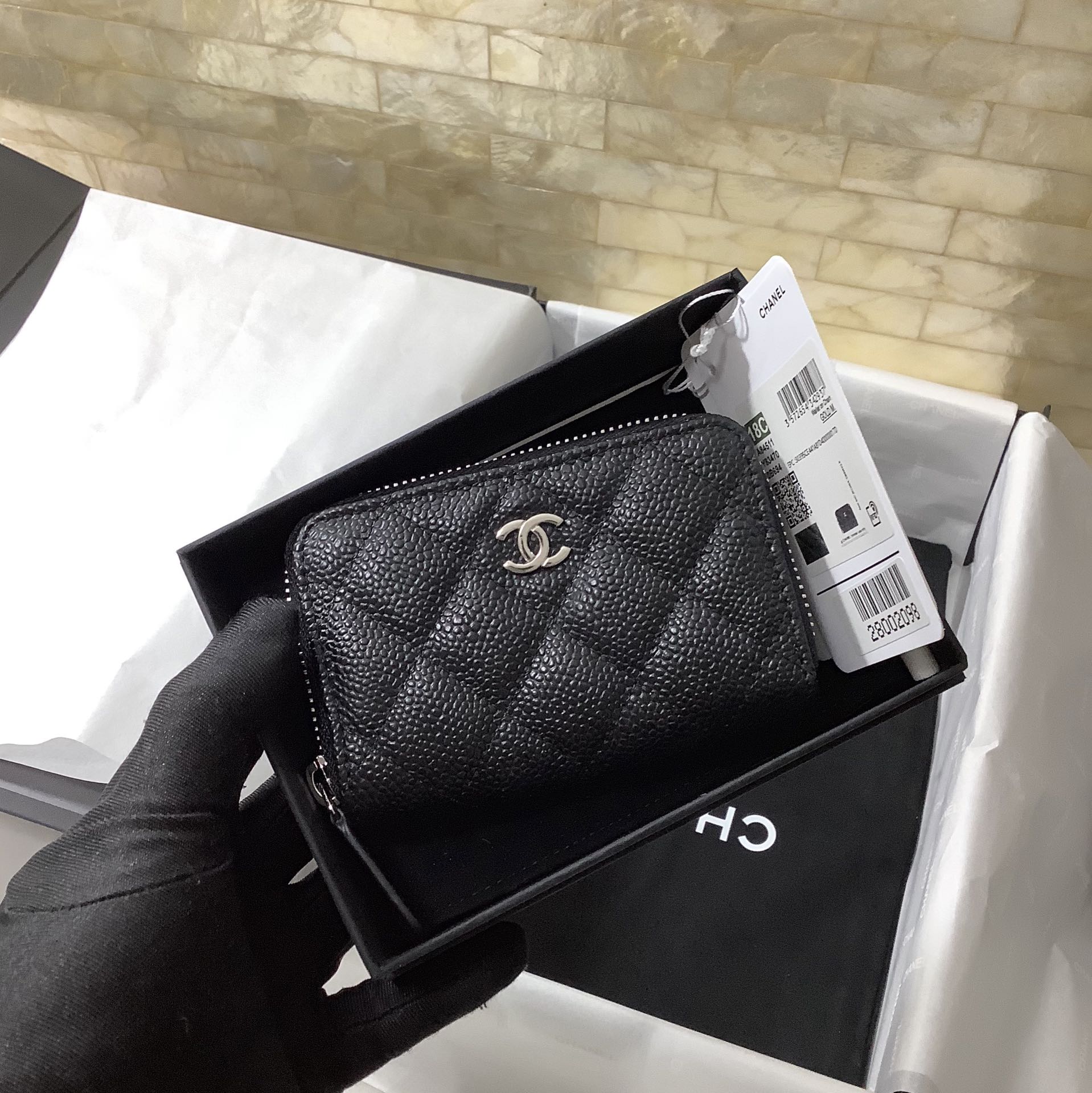 Chanel原單菱格拉鍊零錢包女士款黑色經典雙C迷你卡包| 14 Chanel原單菱格拉鍊零錢包女士款黑色經典雙C迷你卡包