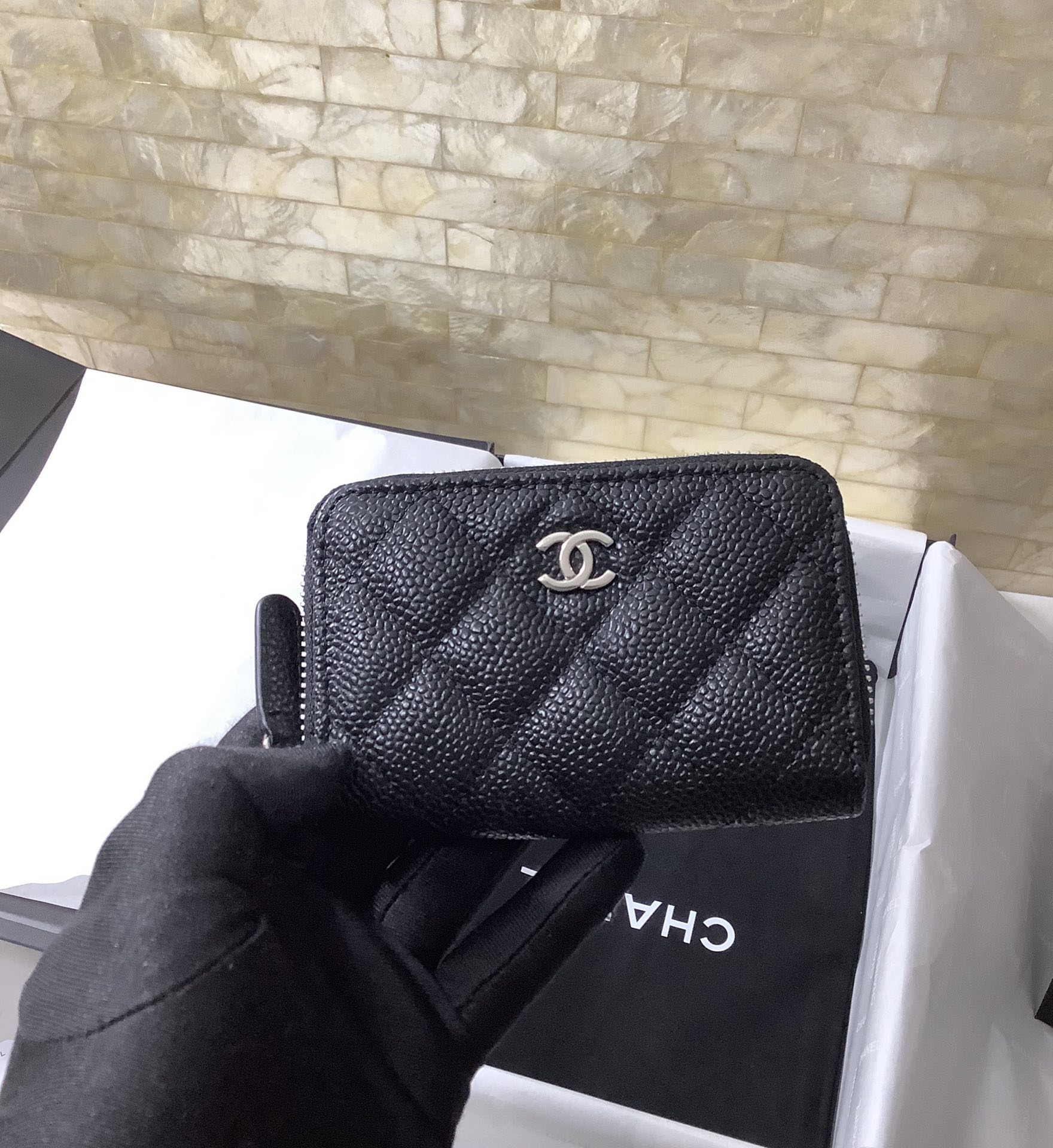Chanel原單菱格拉鍊零錢包女士款黑色經典雙C迷你卡包| 13 Chanel原單菱格拉鍊零錢包女士款黑色經典雙C迷你卡包