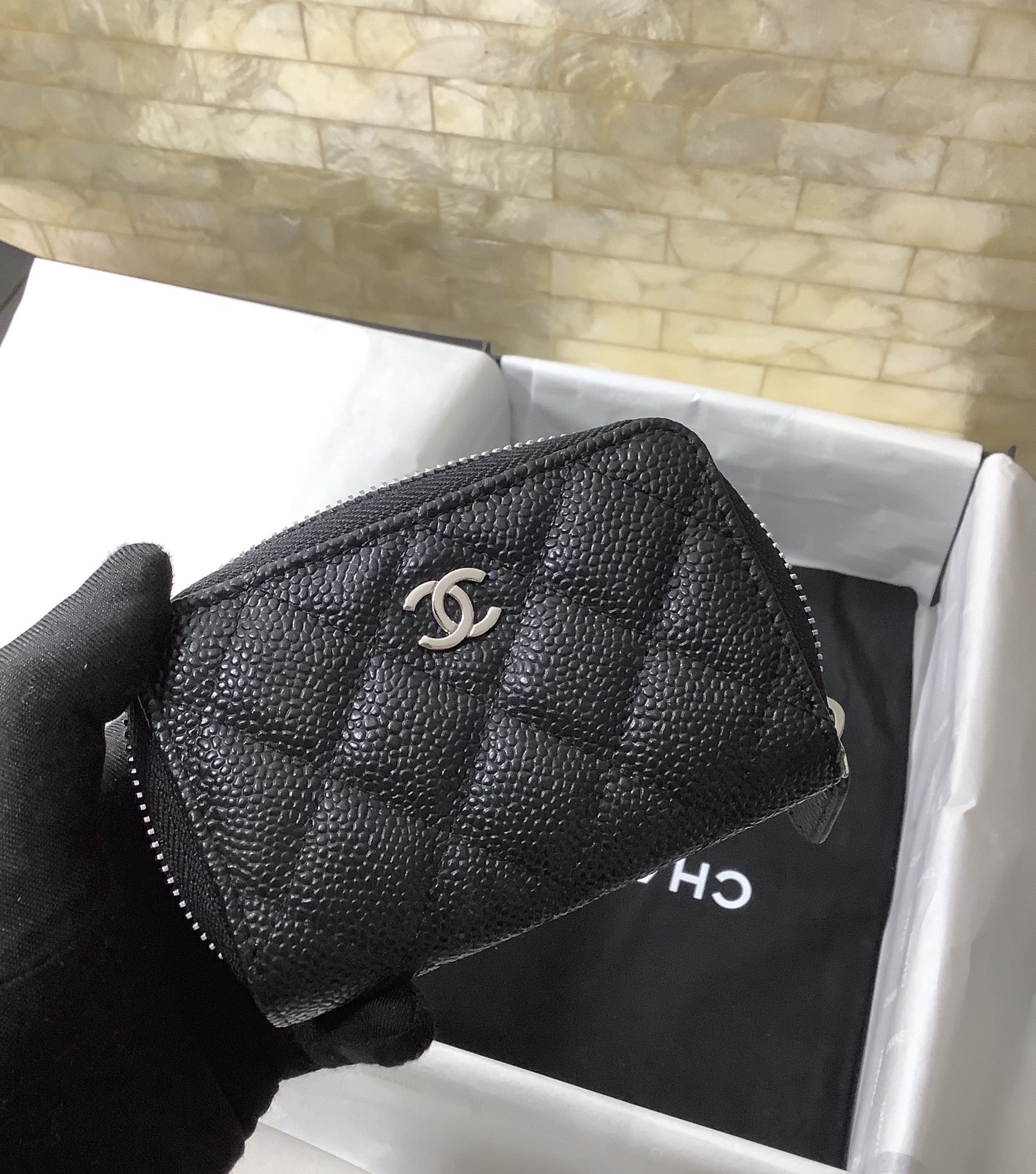 Chanel原單菱格拉鍊零錢包女士款黑色經典雙C迷你卡包| 12 Chanel原單菱格拉鍊零錢包女士款黑色經典雙C迷你卡包