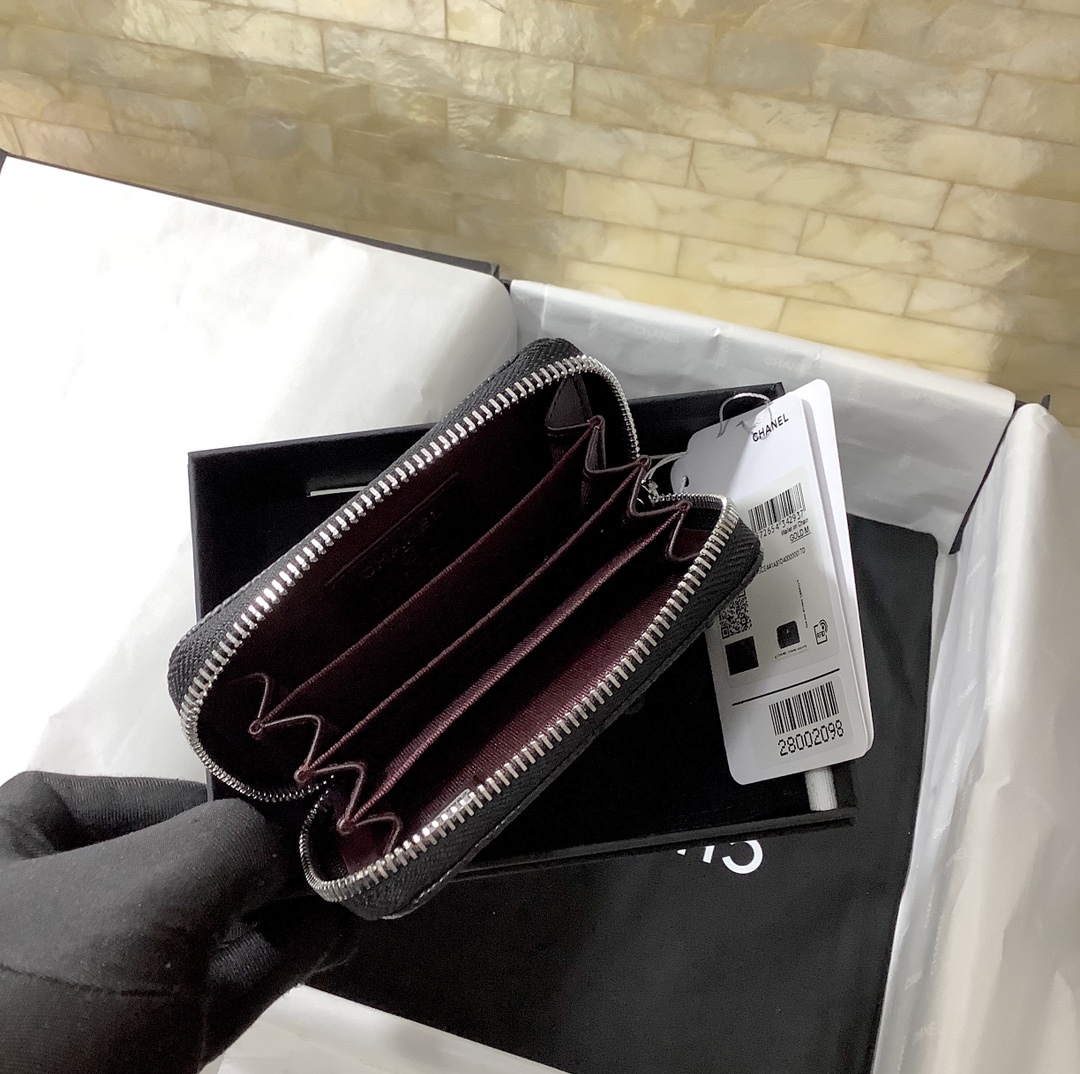 Chanel原單菱格拉鍊零錢包女士款黑色經典雙C迷你卡包| 7 Chanel原單菱格拉鍊零錢包女士款黑色經典雙C迷你卡包