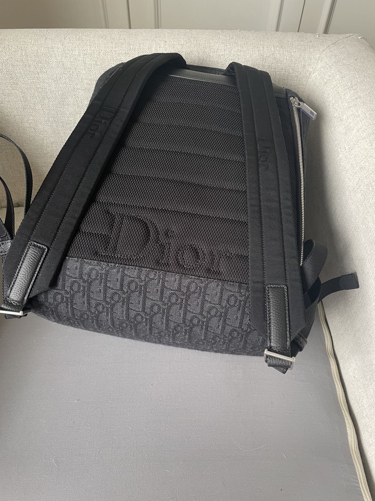 Dior一比一Oblique老花後背包男士款黑色經典帆布拼皮時尚雙肩包