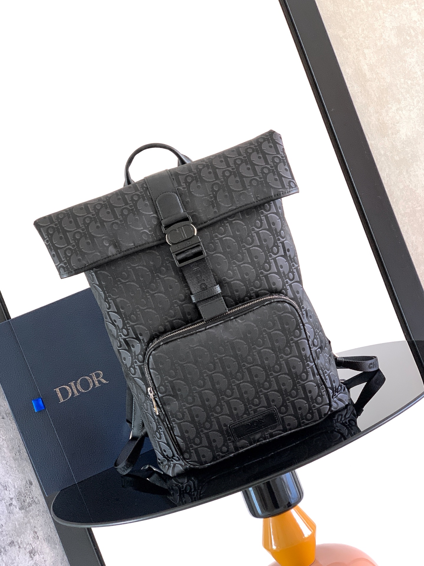 Dior原單Oblique後背包男士款黑色滿版老花時尚雙肩包