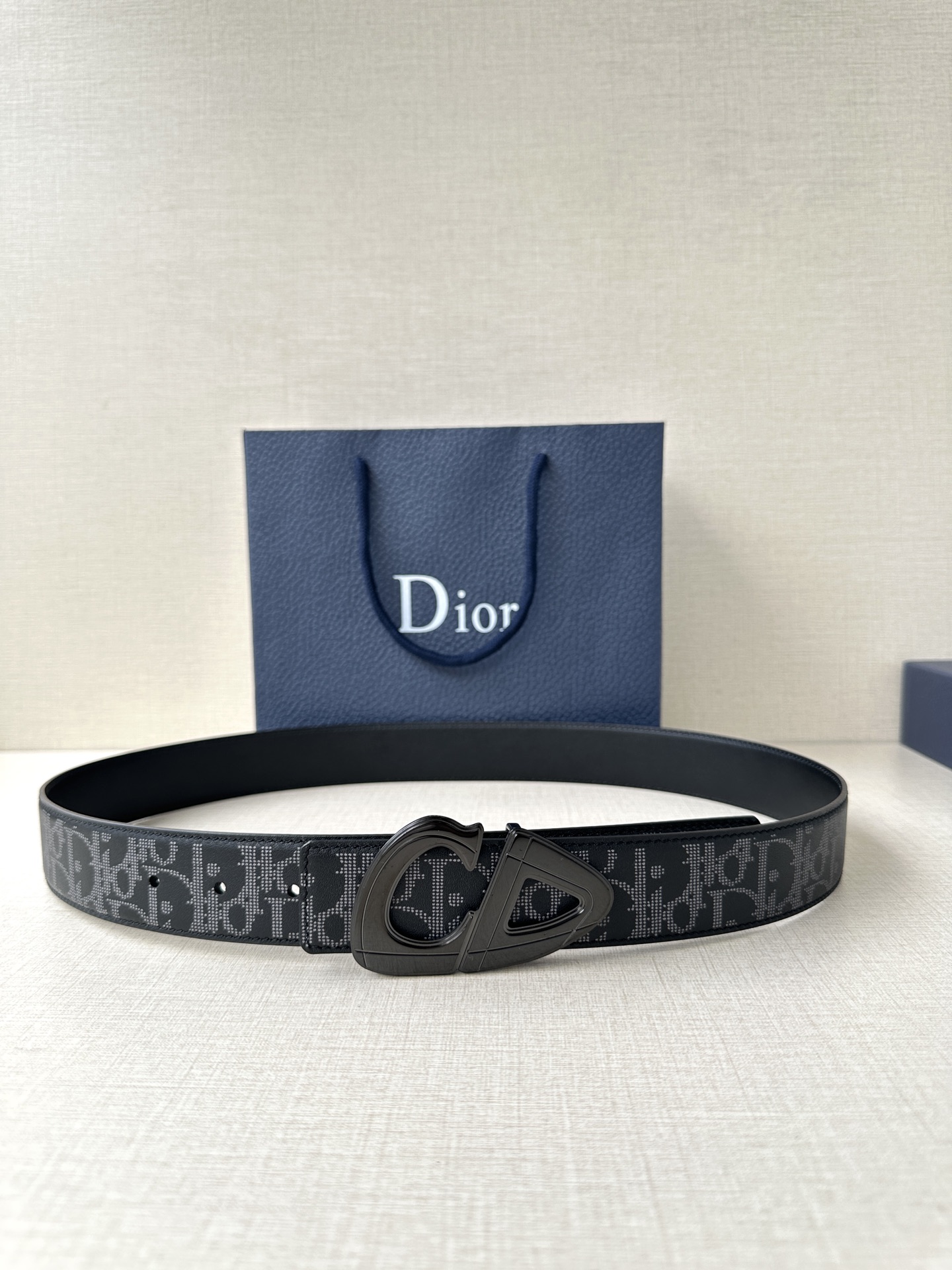 Dior高仿男女款CD滿版老花黑灰帆布皮帶潮流百搭低調奢華設計款