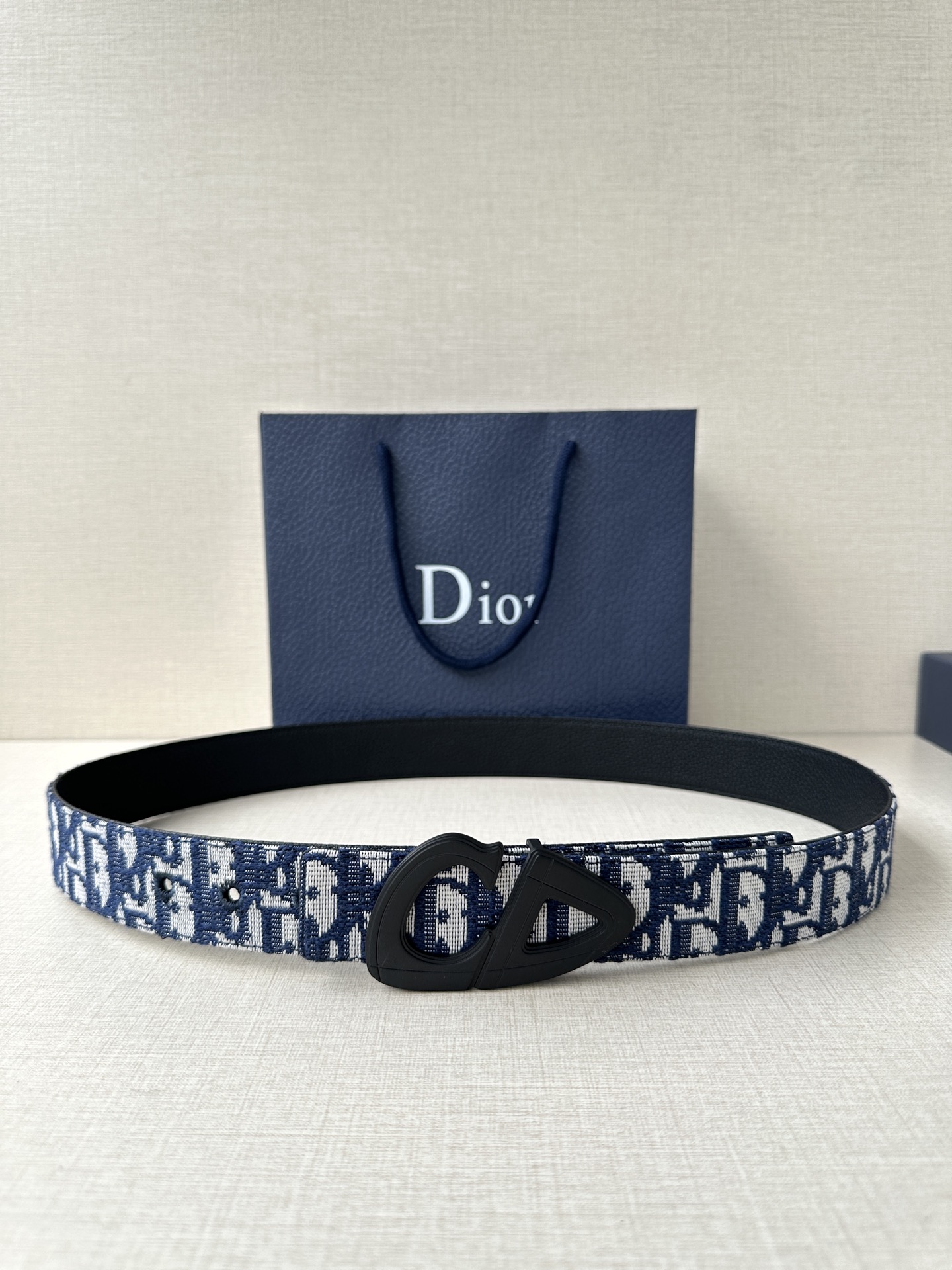 Dior高仿男女款CD滿版黑灰老花皮帶個性潮流百搭時尚設計款