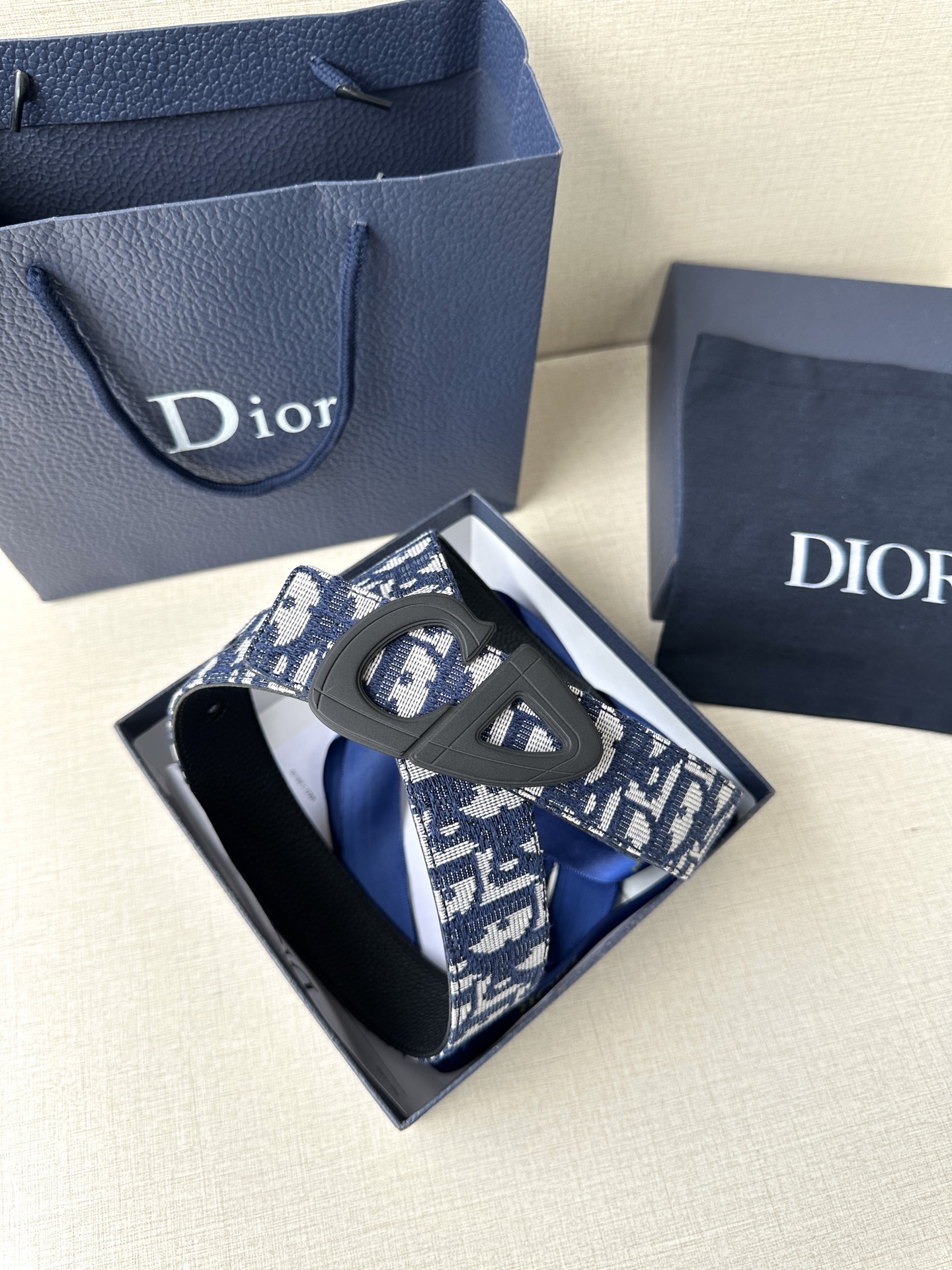 Dior高仿男女款CD滿版黑灰老花皮帶個性潮流百搭時尚設計款