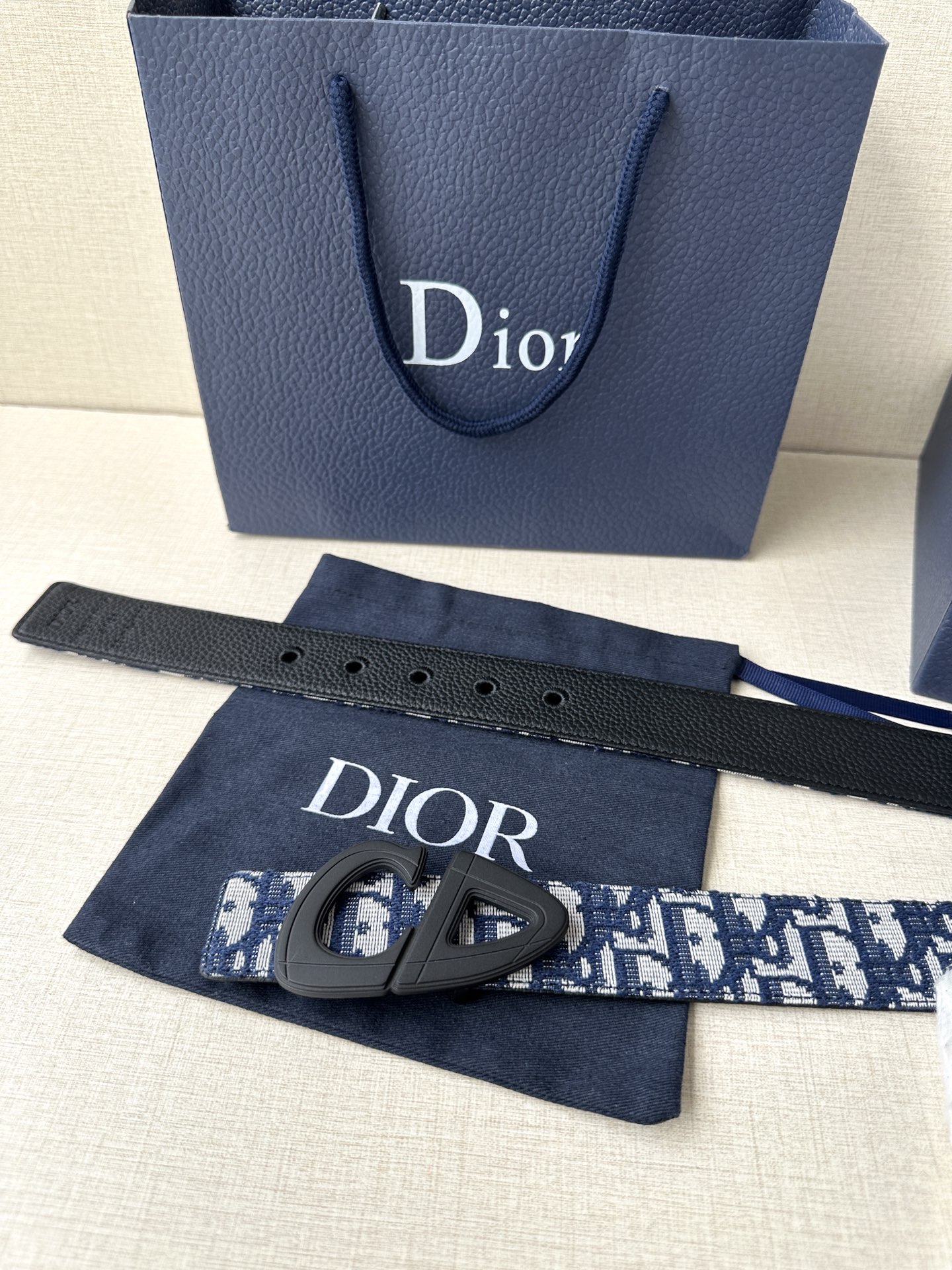 Dior高仿男女款CD滿版黑灰老花皮帶個性潮流百搭時尚設計款