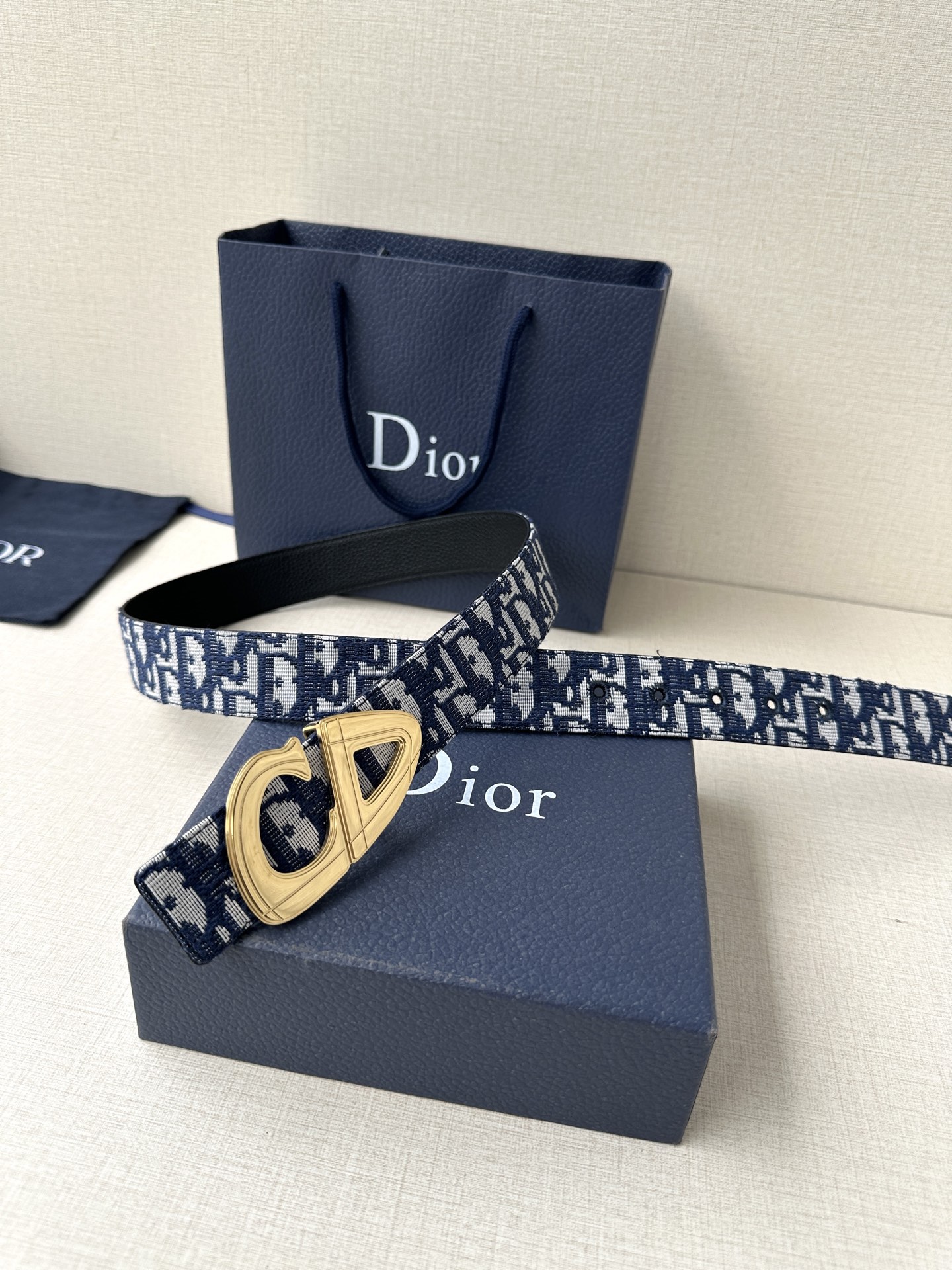 Dior原單男女款CD藍白老花帆布皮帶時尚百搭休閒通勤設計款| 13 Dior原單男女款CD藍白老花帆布皮帶時尚百搭休閒通勤設計款
