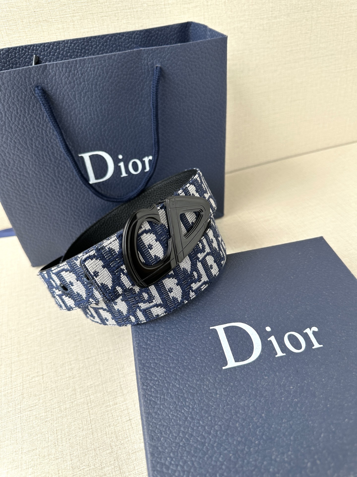 Dior原單男女款CD藍白老花帆布皮帶時尚百搭休閒通勤設計款| 12 Dior原單男女款CD藍白老花帆布皮帶時尚百搭休閒通勤設計款