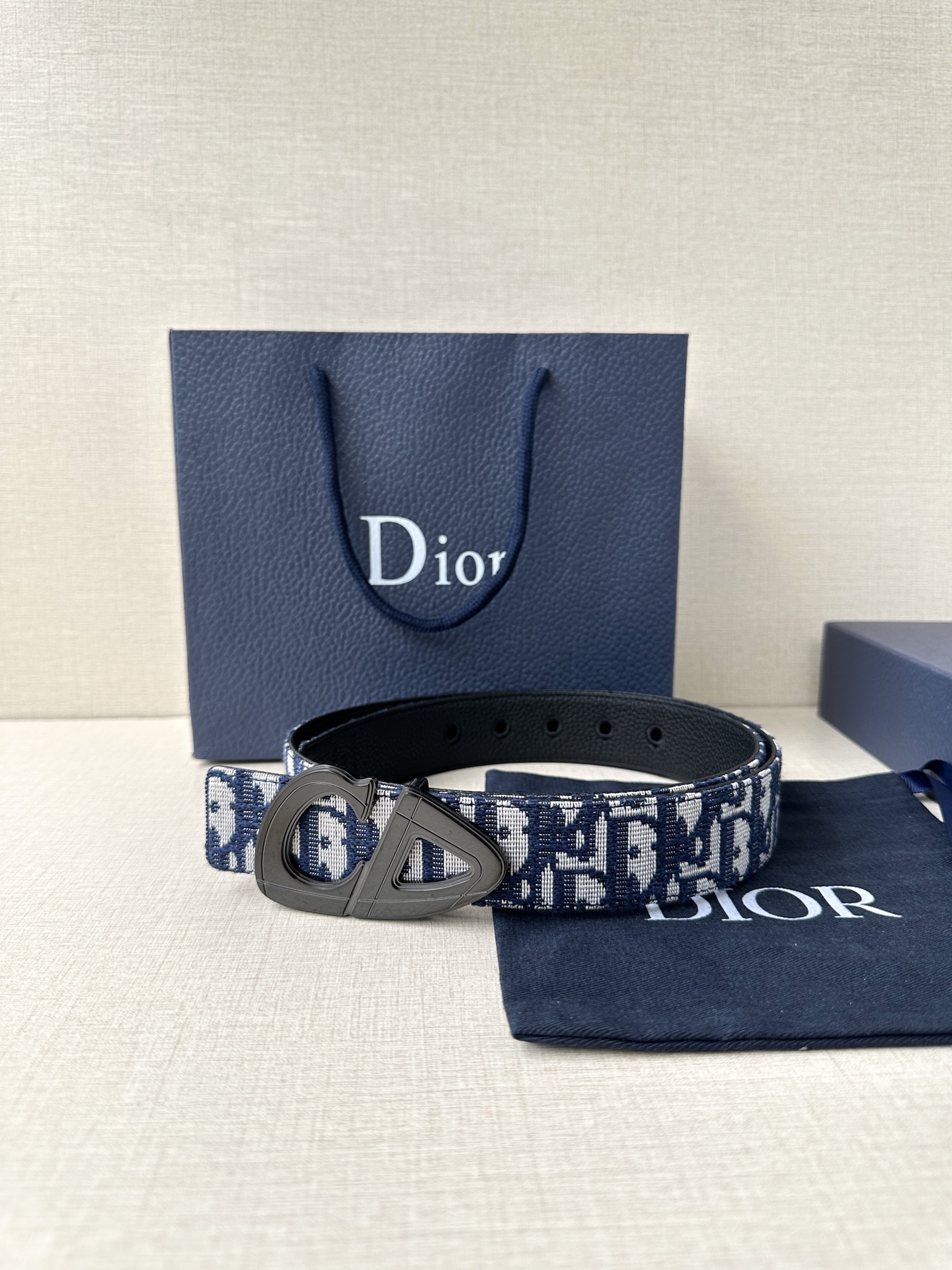 Dior原單男女款CD藍白老花帆布皮帶時尚百搭休閒通勤設計款| 11 Dior原單男女款CD藍白老花帆布皮帶時尚百搭休閒通勤設計款