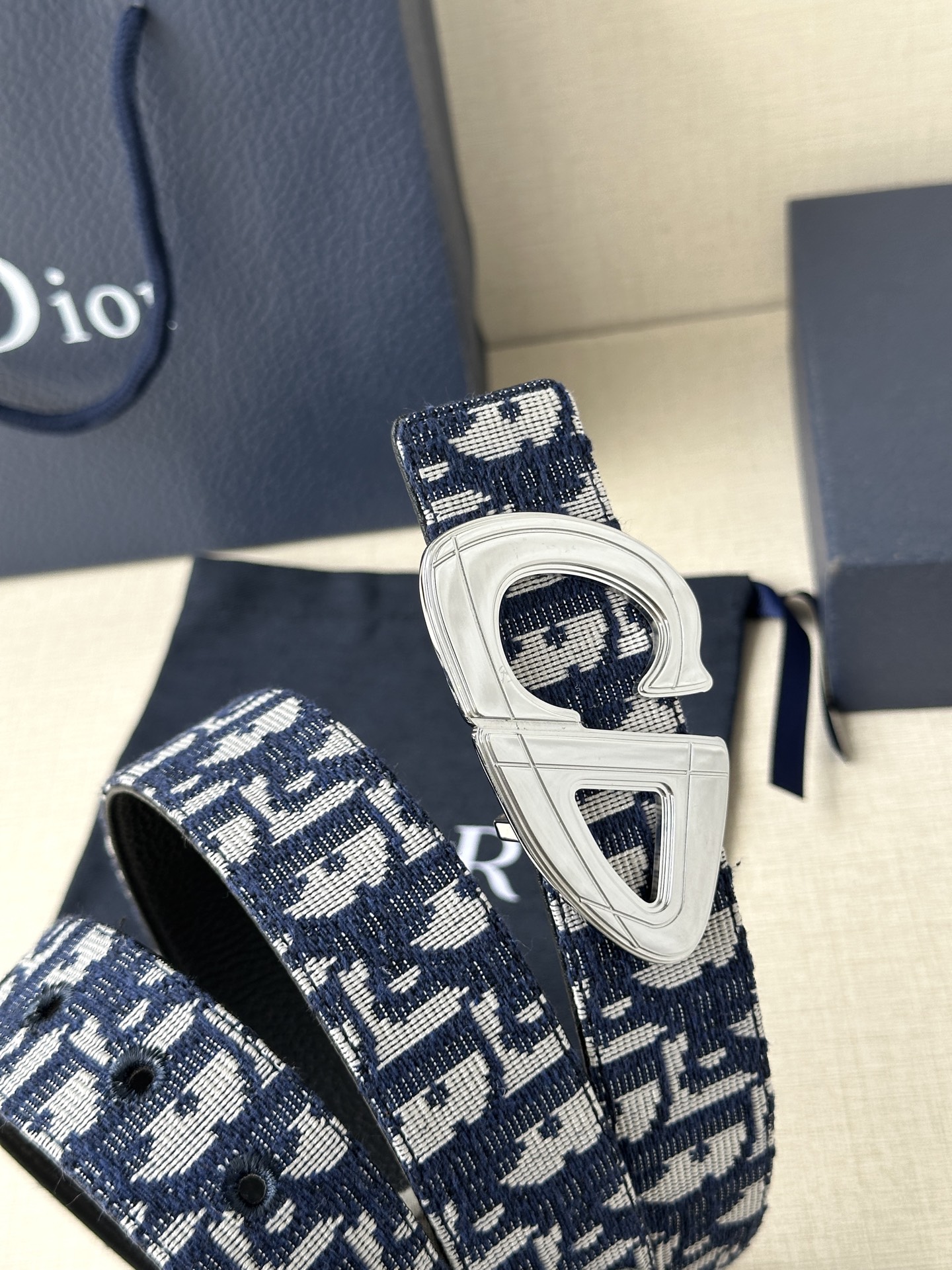 Dior原單男女款CD藍白老花帆布皮帶時尚百搭休閒通勤設計款| 9 Dior原單男女款CD藍白老花帆布皮帶時尚百搭休閒通勤設計款