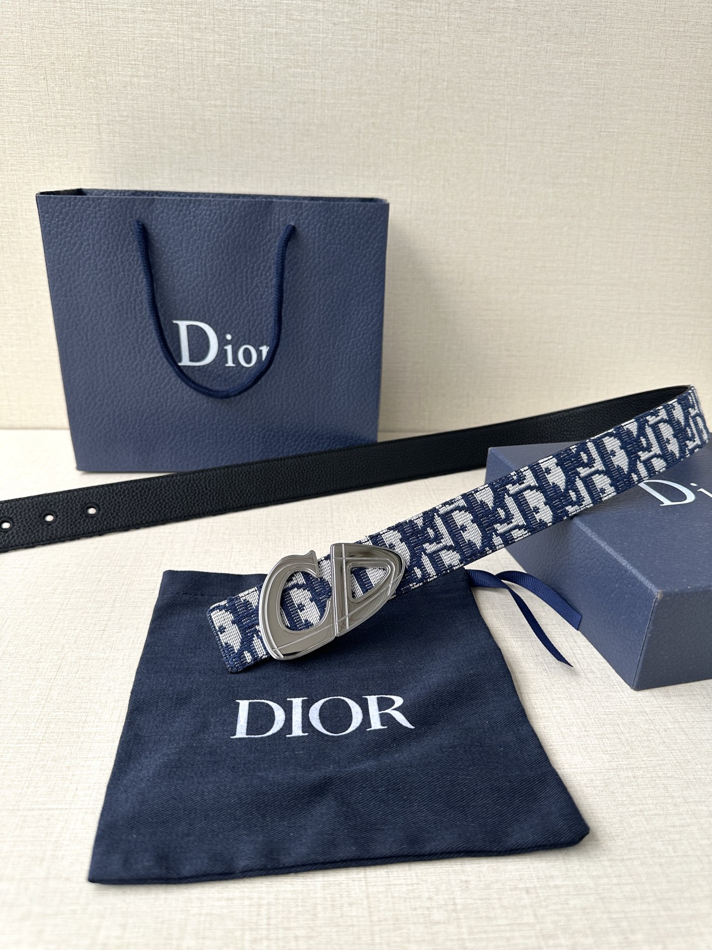Dior原單男女款CD藍白老花帆布皮帶時尚百搭休閒通勤設計款| 8 Dior原單男女款CD藍白老花帆布皮帶時尚百搭休閒通勤設計款
