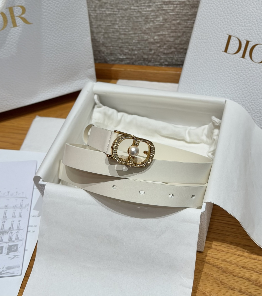 DiorA貨男女款CD藍白老花帆布皮帶黑扣設計休閒百搭時尚款