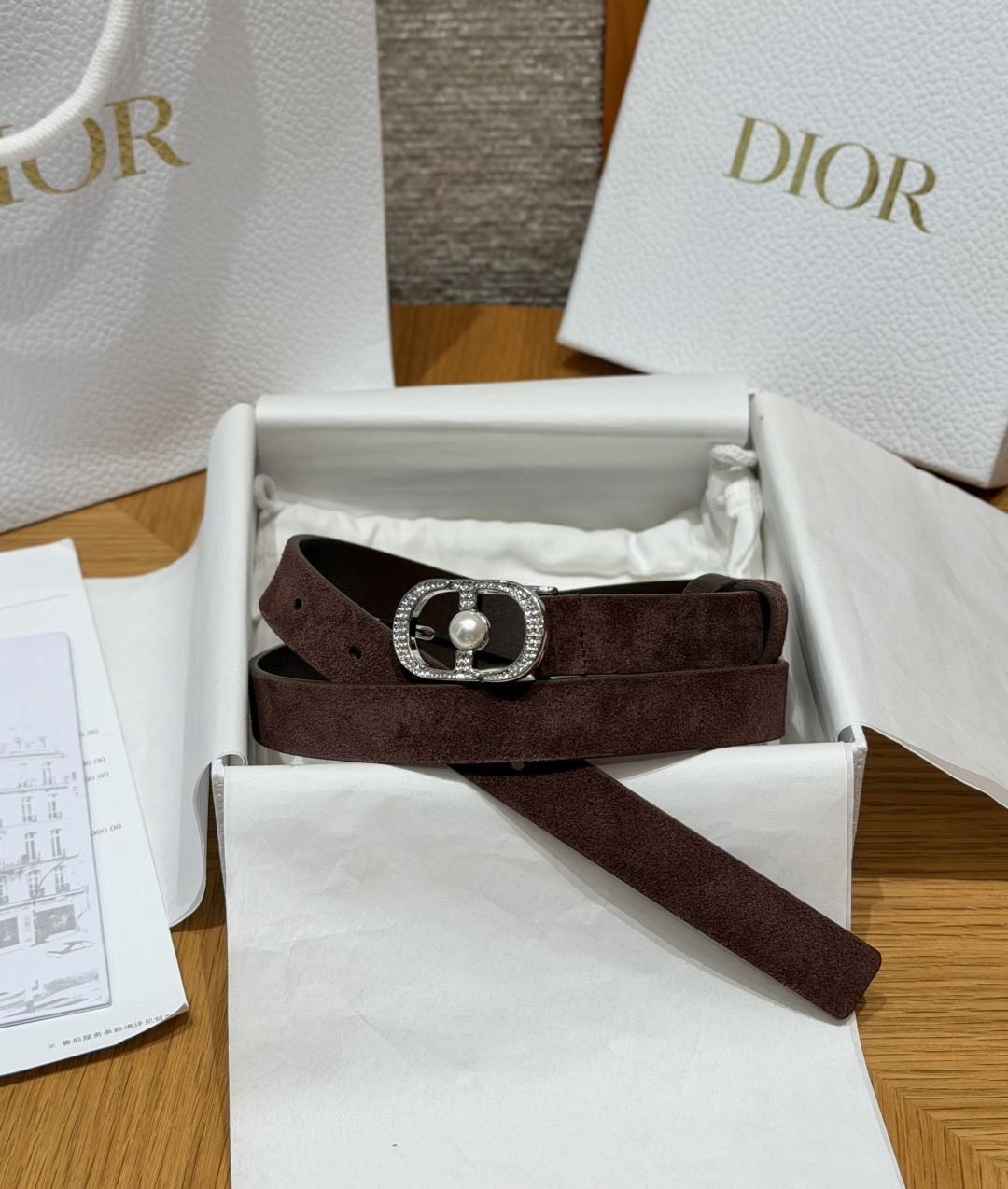 Dior原單女士CD珍珠細腰帶咖啡色麂皮質感氣質百搭設計款| 14 Dior原單女士CD珍珠細腰帶咖啡色麂皮質感氣質百搭設計款