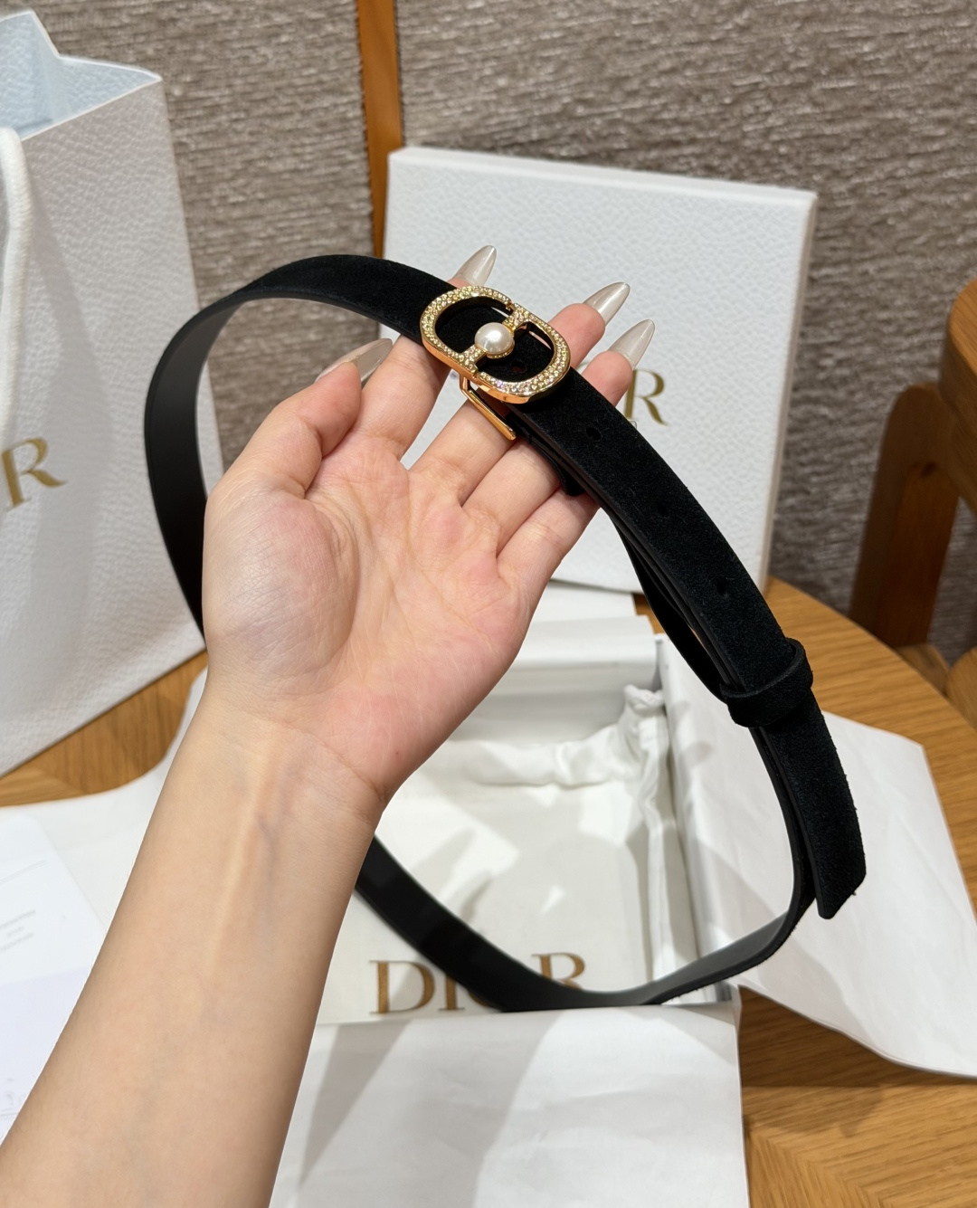 Dior高仿女士CD珍珠細腰帶黑色經典百搭優雅氣質時尚款