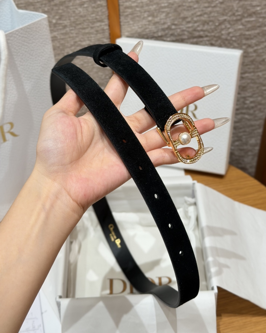 Dior高仿女士CD珍珠細腰帶黑色經典百搭優雅氣質時尚款