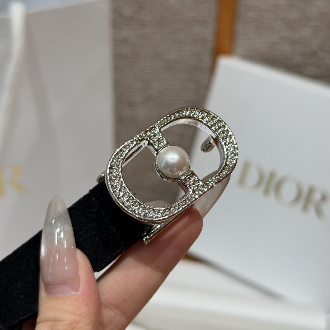 DiorA貨女士CD珍珠細腰帶黑色麂皮設計優雅氣質百搭款