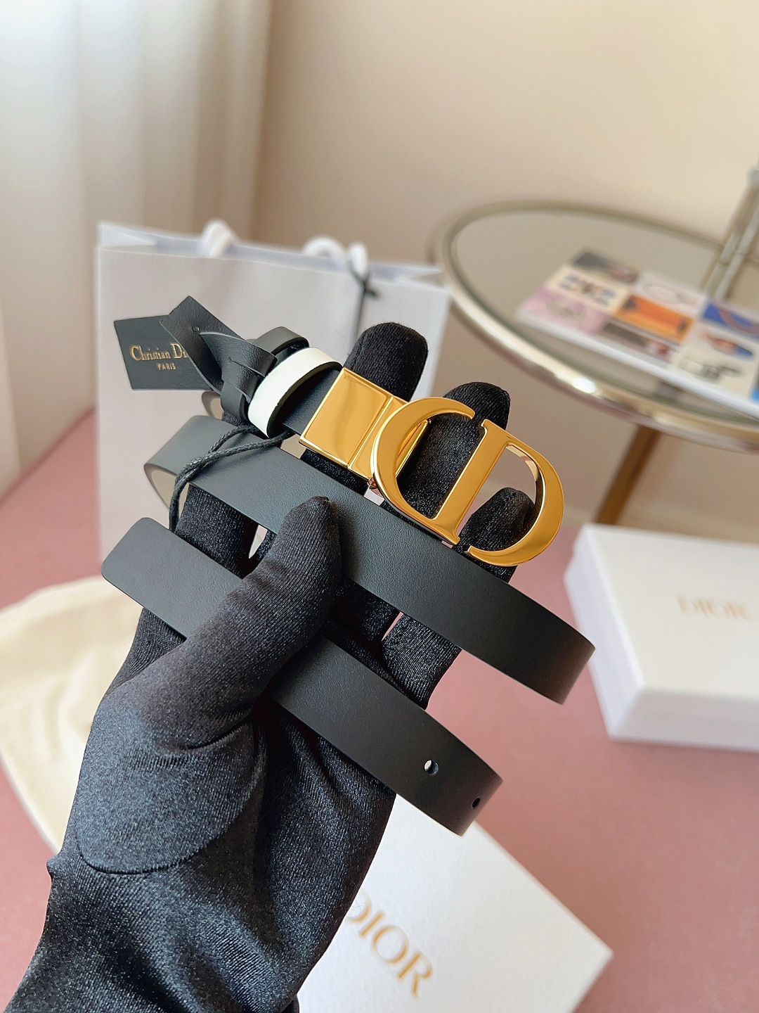 Dior高仿女士CD細腰帶黑色霧面金屬扣極簡百搭氣質款