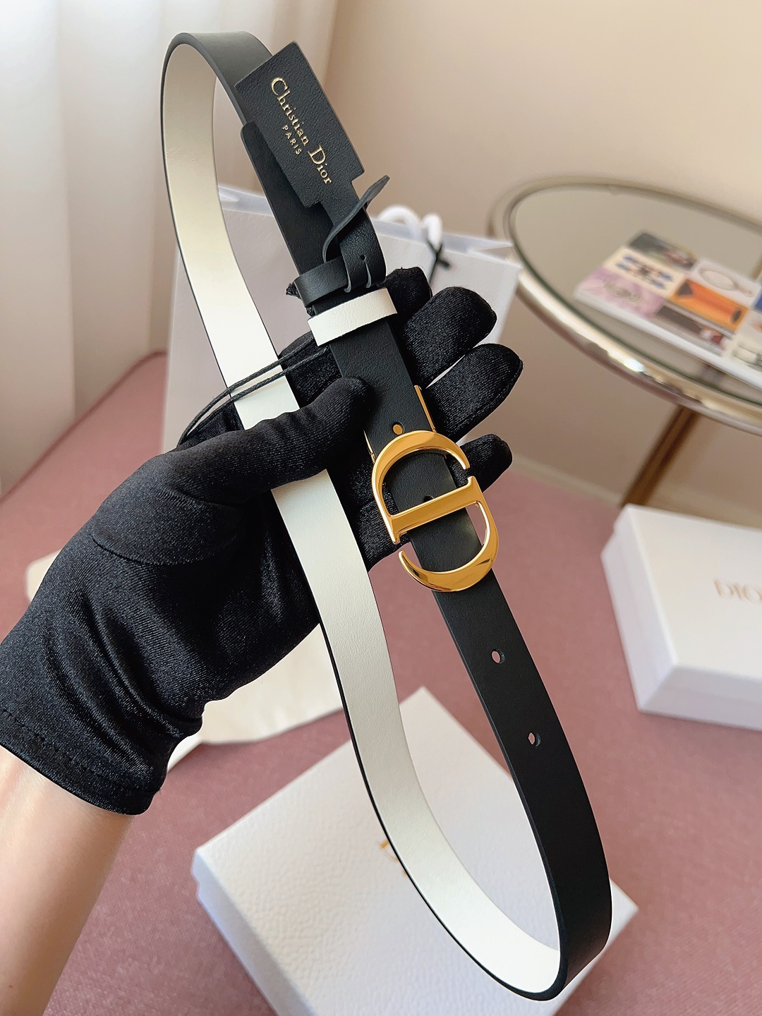 Dior高仿女士CD細腰帶黑色霧面金屬扣極簡百搭氣質款