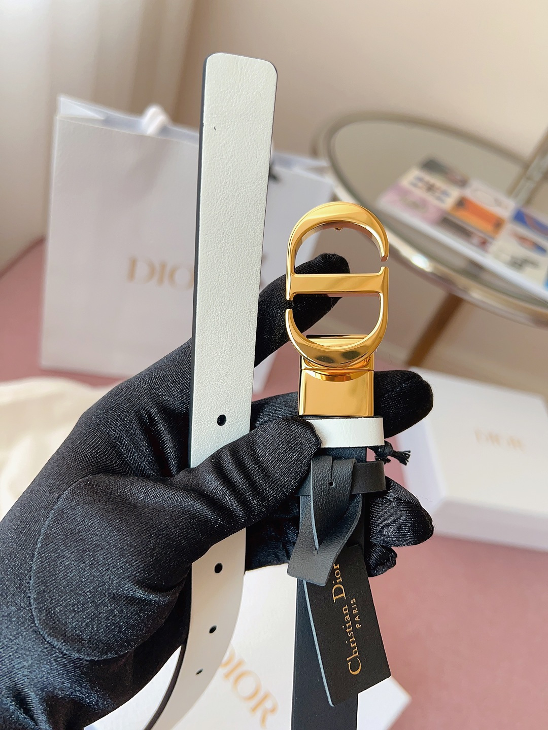 Dior高仿女士CD細腰帶黑色霧面金屬扣極簡百搭氣質款