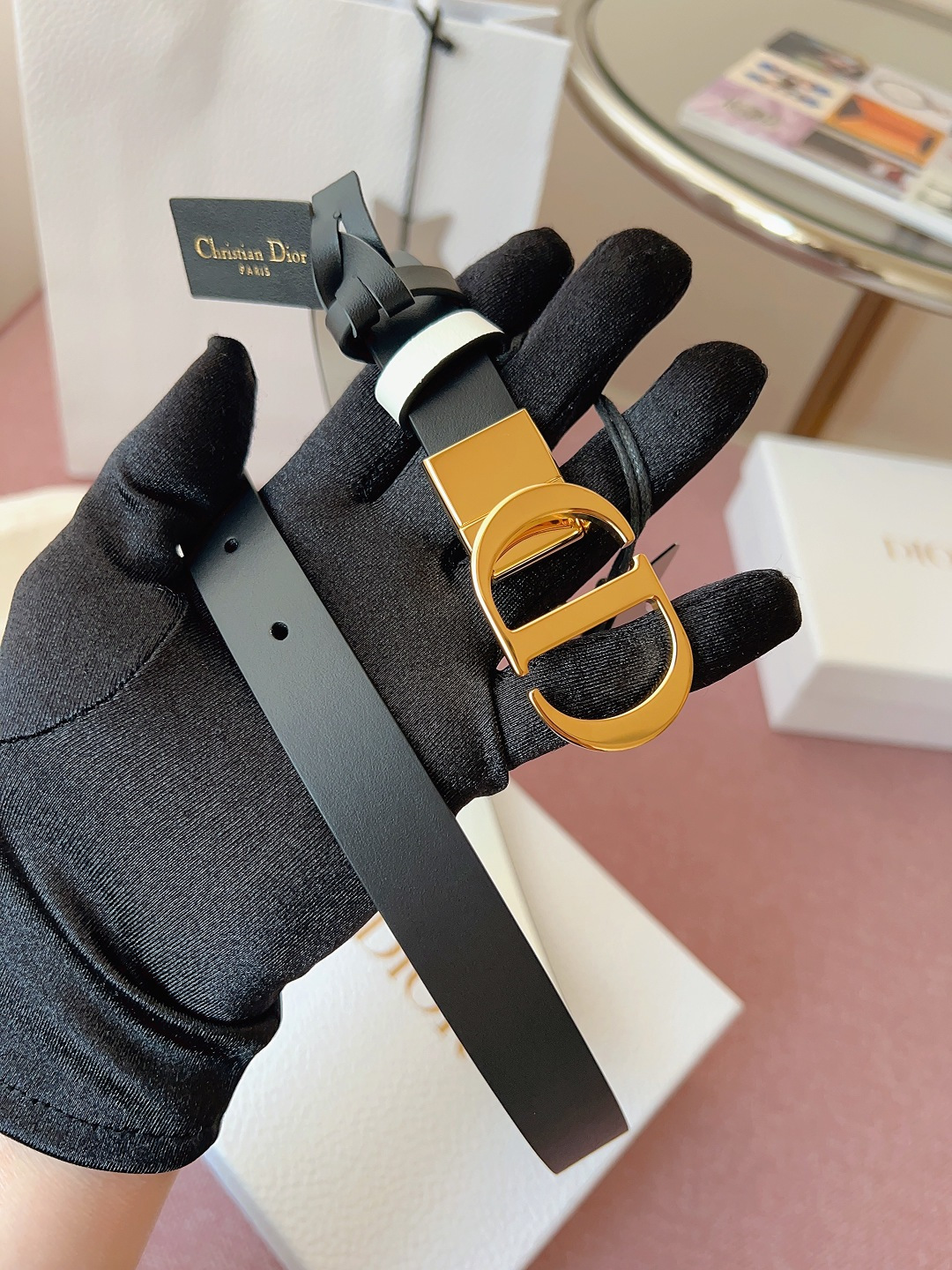 Dior高仿女士CD細腰帶黑色霧面金屬扣極簡百搭氣質款