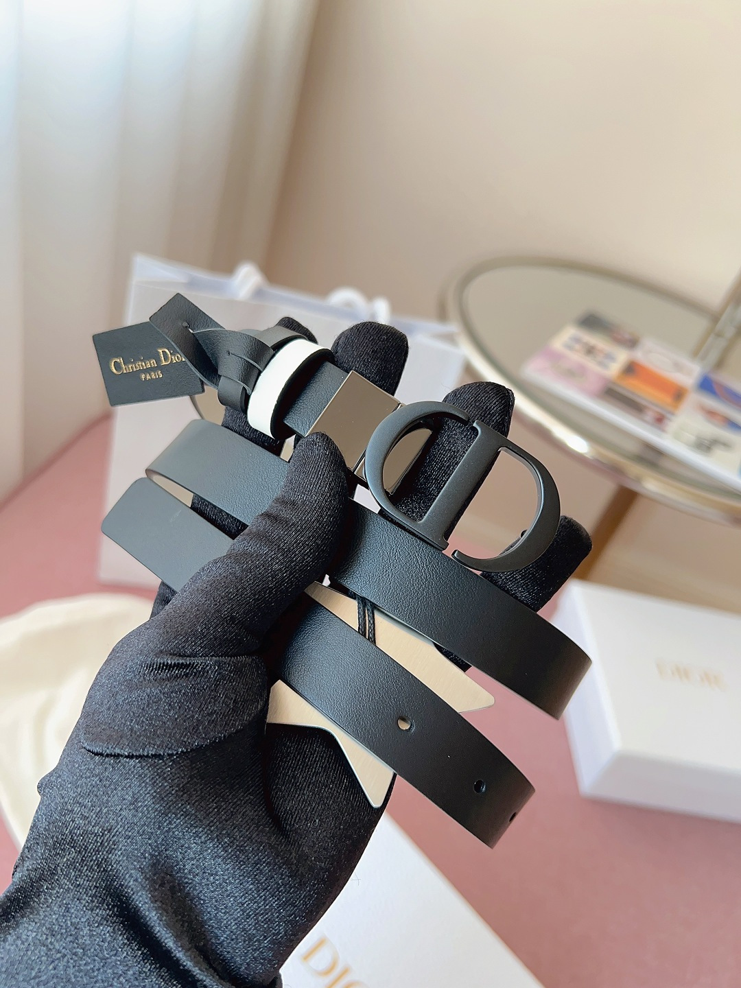 DiorA貨女士CD細腰帶黑色經典款簡約百搭日常穿搭款