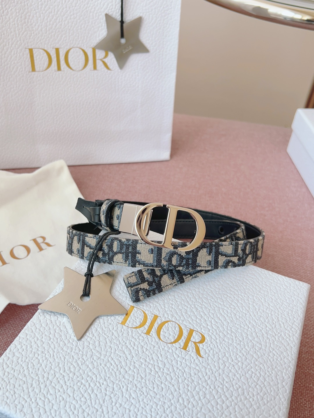Dior高仿女士Oblique老花細腰帶CD金扣經典復古氣質百搭款