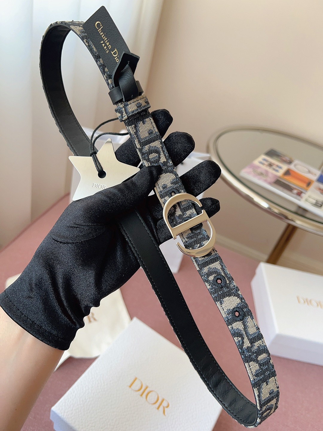 Dior高仿女士Oblique老花細腰帶CD金扣經典復古氣質百搭款