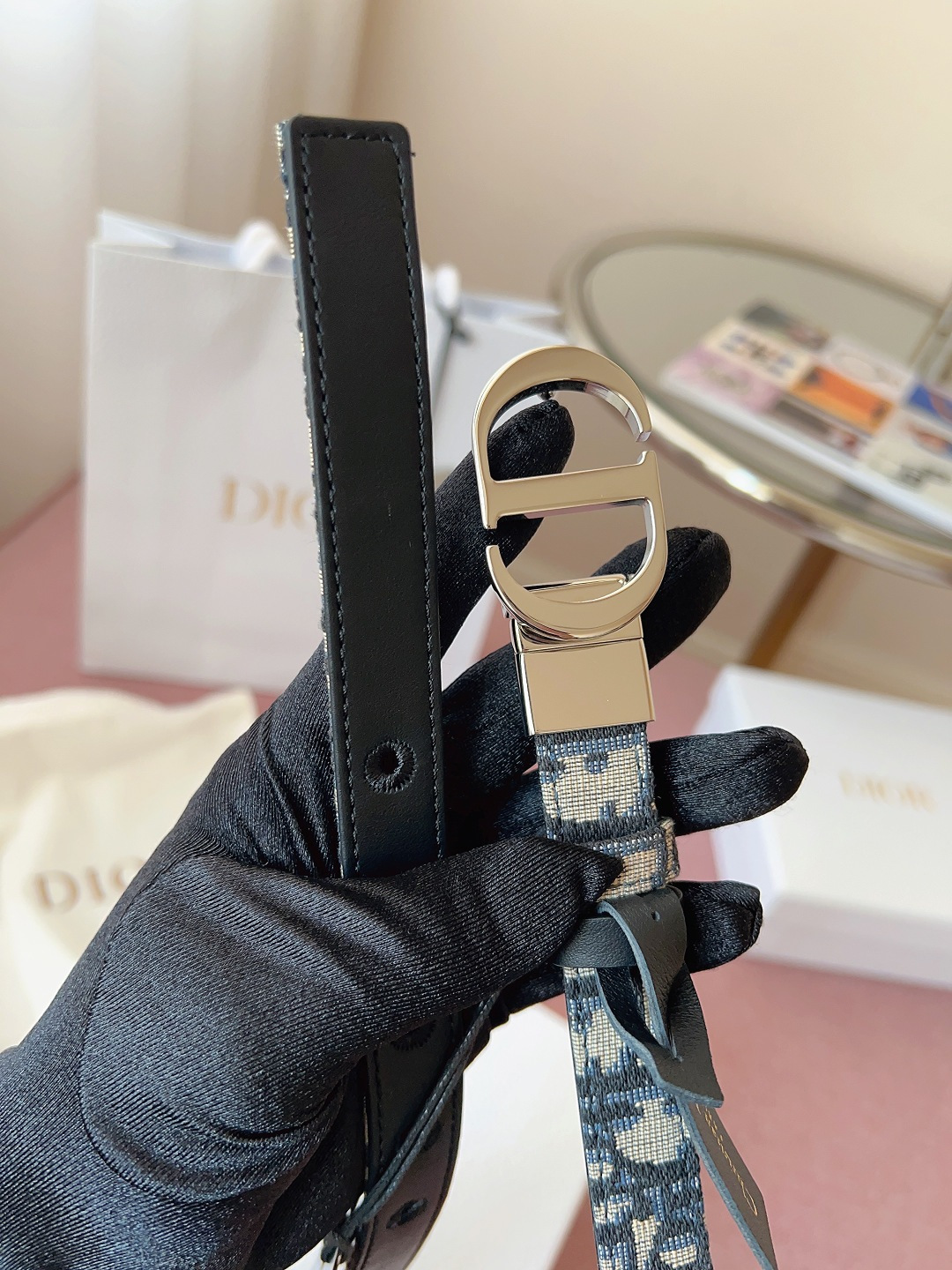 Dior高仿女士Oblique老花細腰帶CD金扣經典復古氣質百搭款