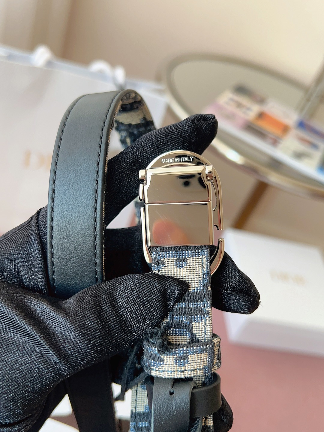 Dior高仿女士Oblique老花細腰帶CD金扣經典復古氣質百搭款