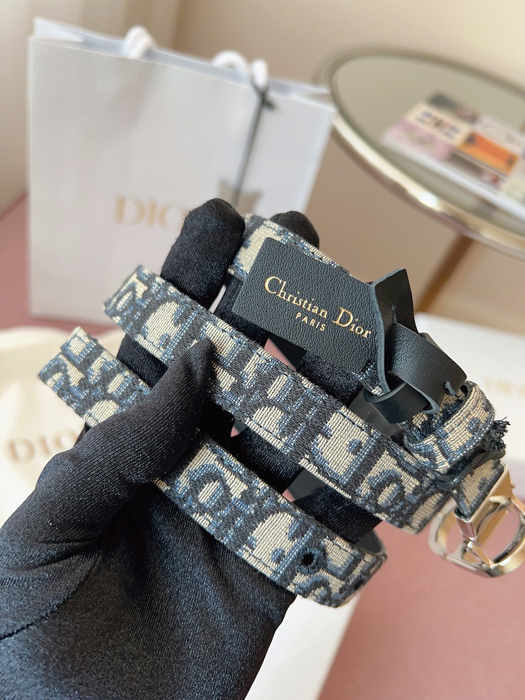 Dior高仿女士Oblique老花細腰帶CD金扣經典復古氣質百搭款