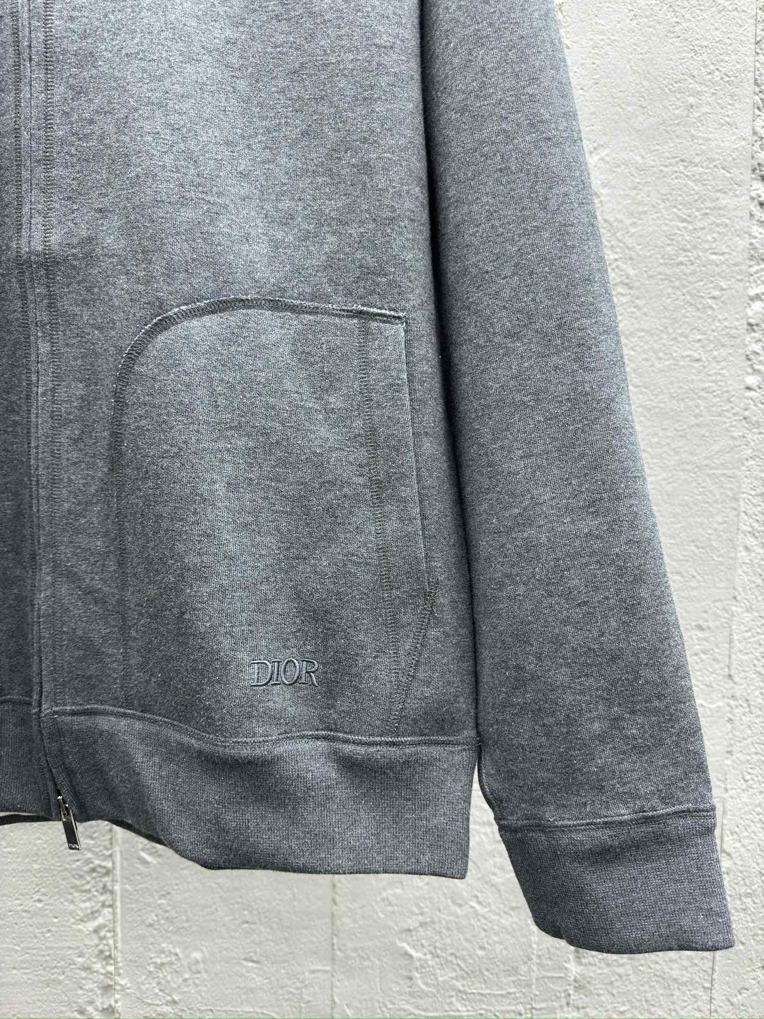 Dior 高仿連帽拉鍊衛衣 灰色簡約刺繡款外套| 9 Dior 高仿連帽拉鍊衛衣 灰色簡約刺繡款外套