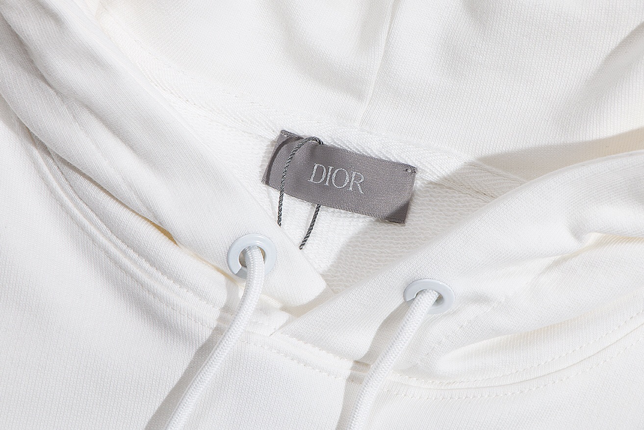 Dior 高仿刺繡字母連帽衛衣 白色寬鬆休閒款| 10 Dior 高仿刺繡字母連帽衛衣 白色寬鬆休閒款