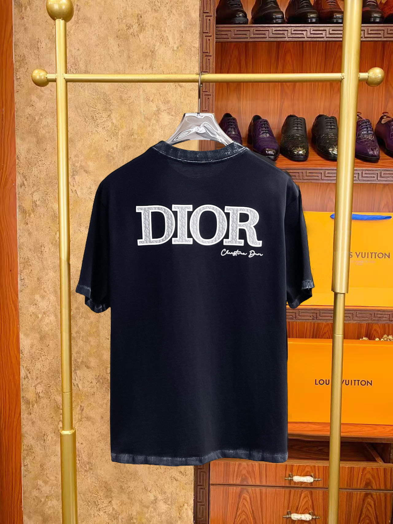 Dior A貨短袖T恤 做舊拼接邊設計字母款潮流款