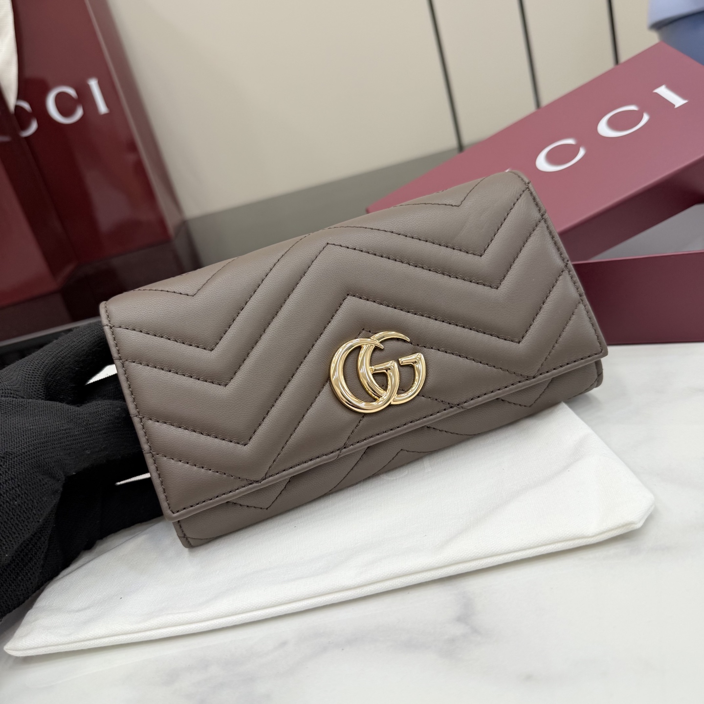 Gucci一比一壓紋雙G拉鍊長夾男士款商務簡約大容量精品錢包