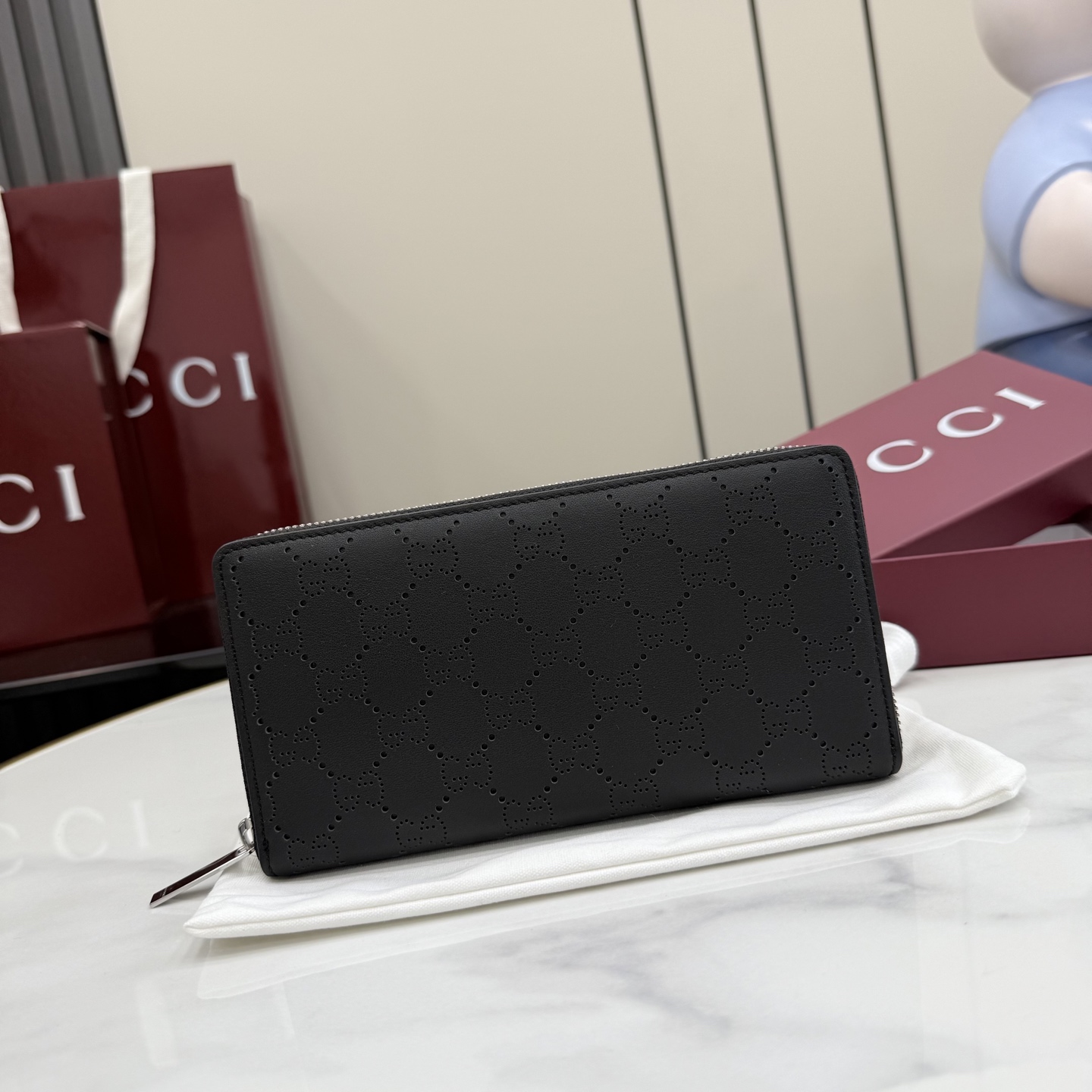 GucciA貨GG壓紋拉鍊長夾女士款黑色大容量時尚精品手拿包| 3 GucciA貨GG壓紋拉鍊長夾女士款黑色大容量時尚精品手拿包
