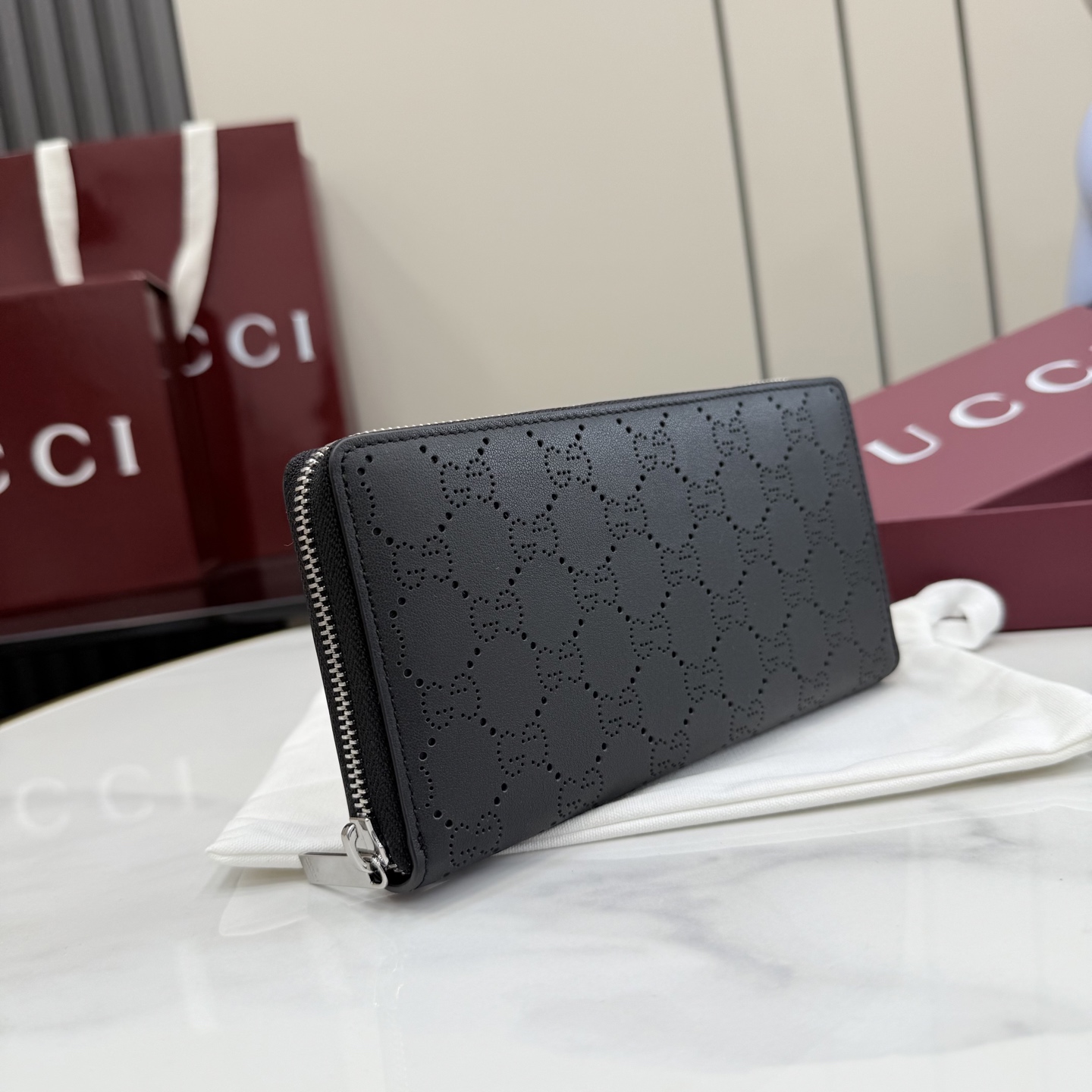 GucciA貨GG壓紋拉鍊長夾女士款黑色大容量時尚精品手拿包| 14 GucciA貨GG壓紋拉鍊長夾女士款黑色大容量時尚精品手拿包