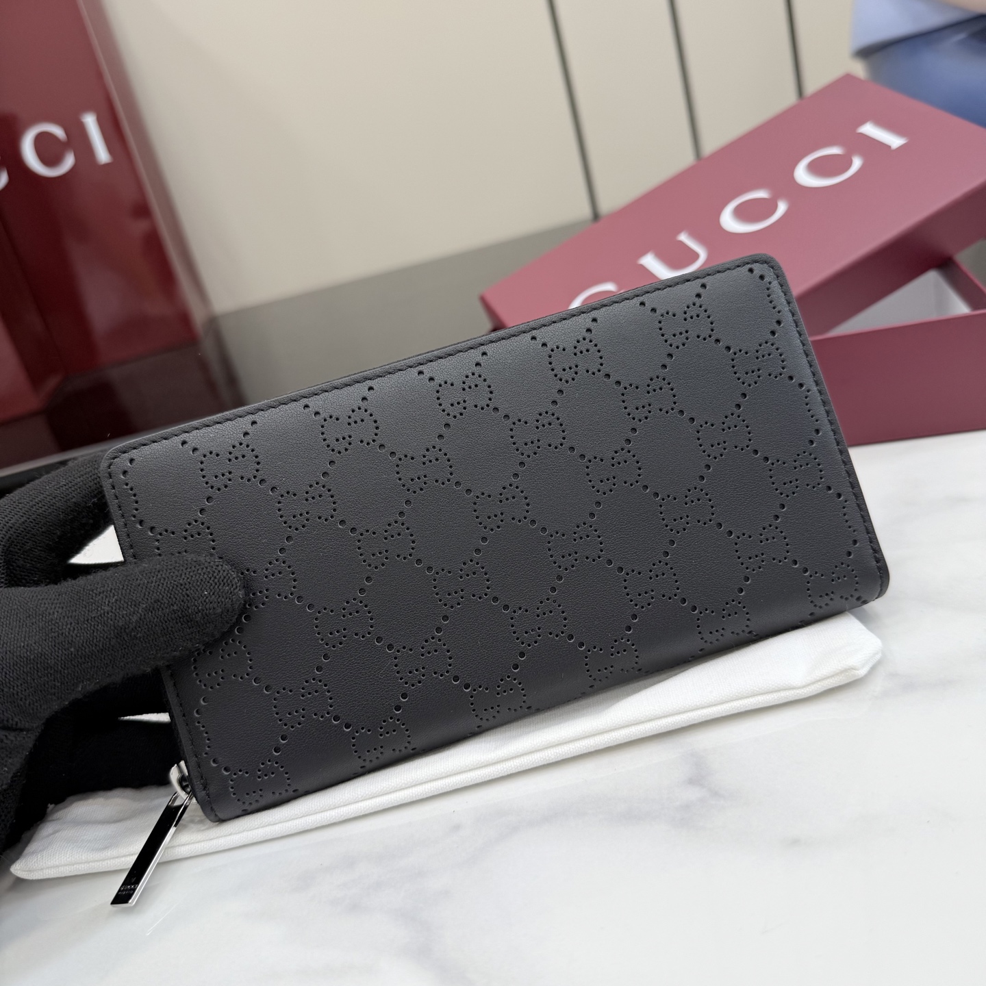 GucciA貨GG壓紋拉鍊長夾女士款黑色大容量時尚精品手拿包| 11 GucciA貨GG壓紋拉鍊長夾女士款黑色大容量時尚精品手拿包