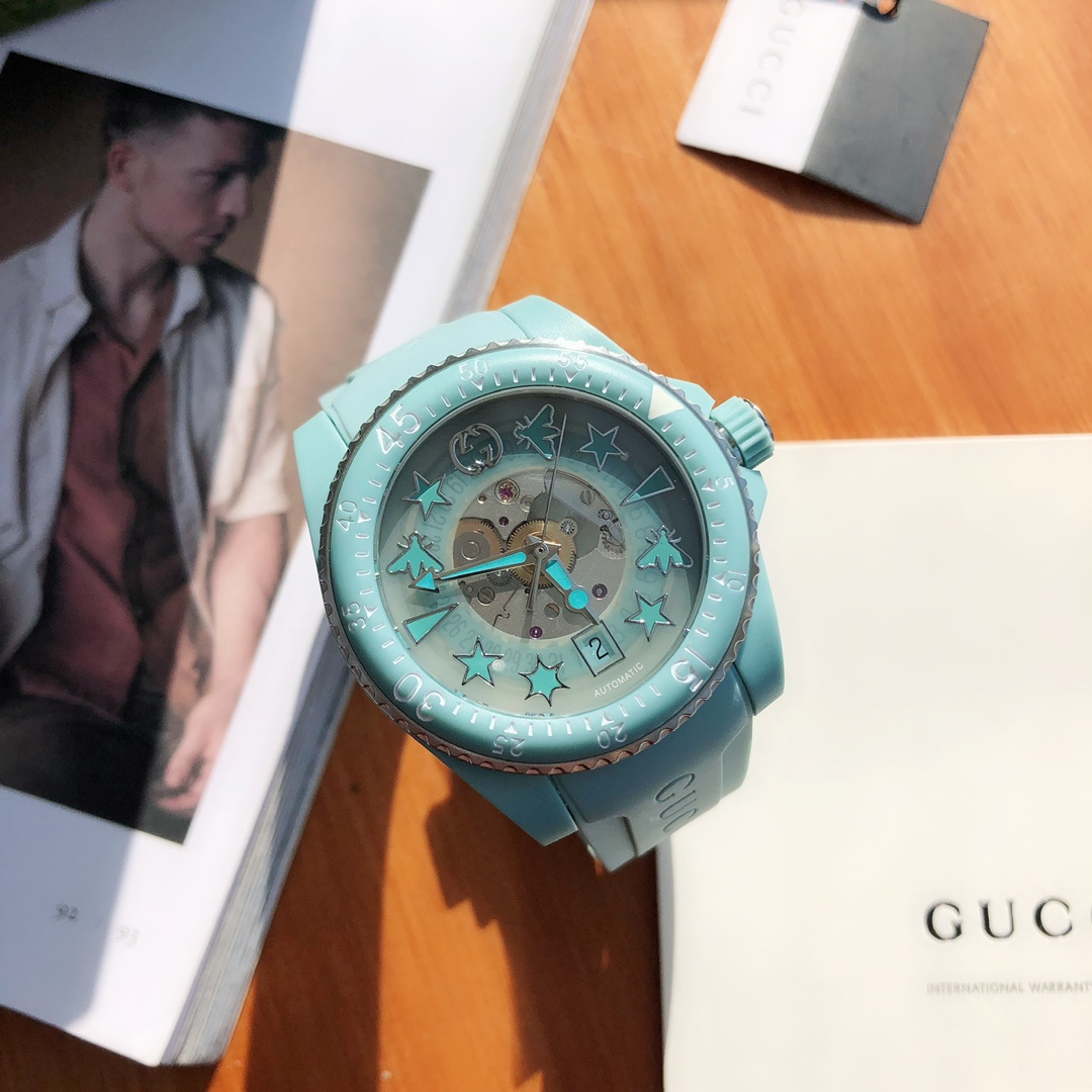 Gucci高仿 Dive 鏤空機械腕錶 藍色橡膠帶 潛水運動款| 14 Gucci高仿 Dive 鏤空機械腕錶 藍色橡膠帶 潛水運動款
