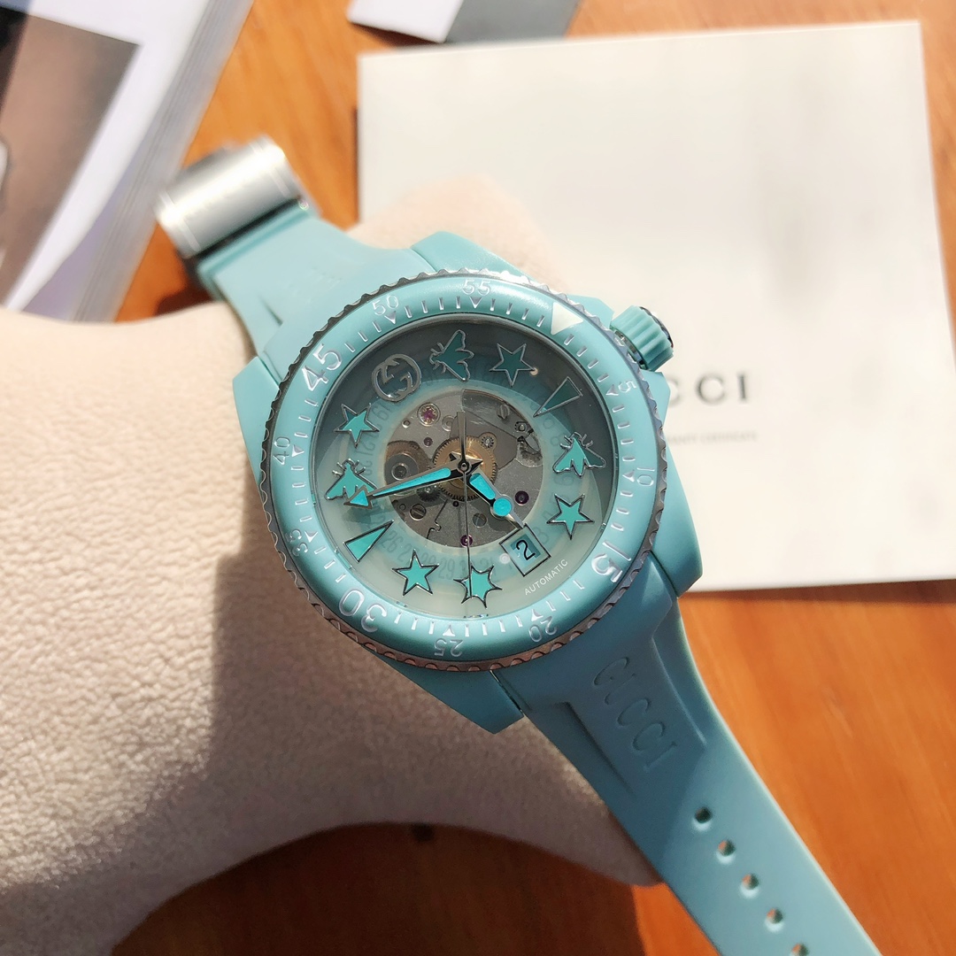 Gucci高仿 Dive 鏤空機械腕錶 藍色橡膠帶 潛水運動款| 10 Gucci高仿 Dive 鏤空機械腕錶 藍色橡膠帶 潛水運動款