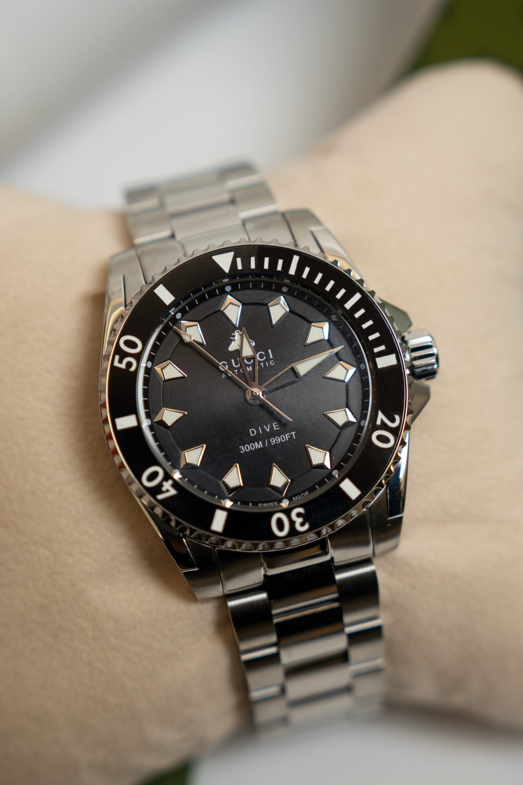 Gucci Dive 黑色表盤精鋼潛水腕錶 男士機械運動款